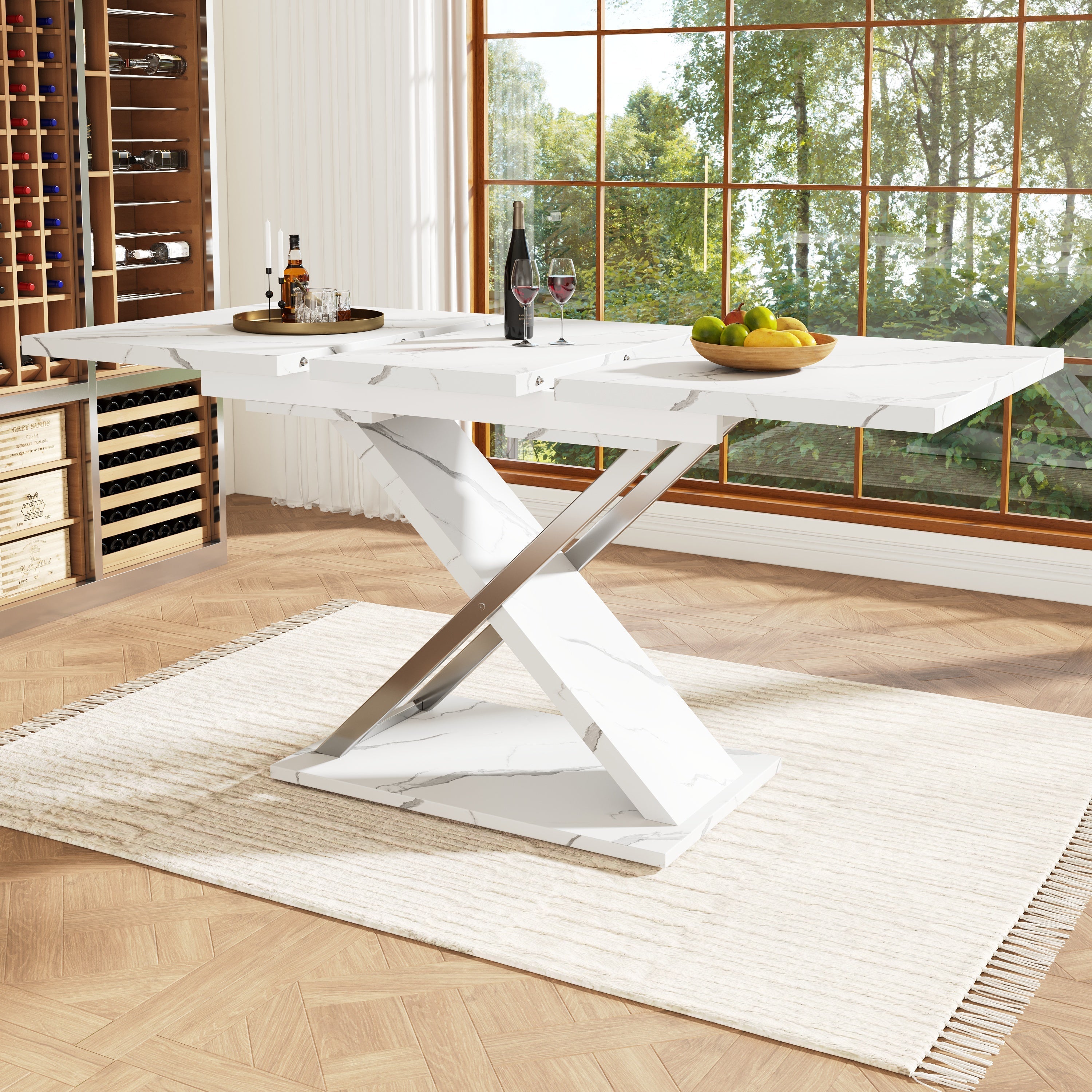 Extendable Dining Table 118–157 x 75 cm with Cross Legs, MDF