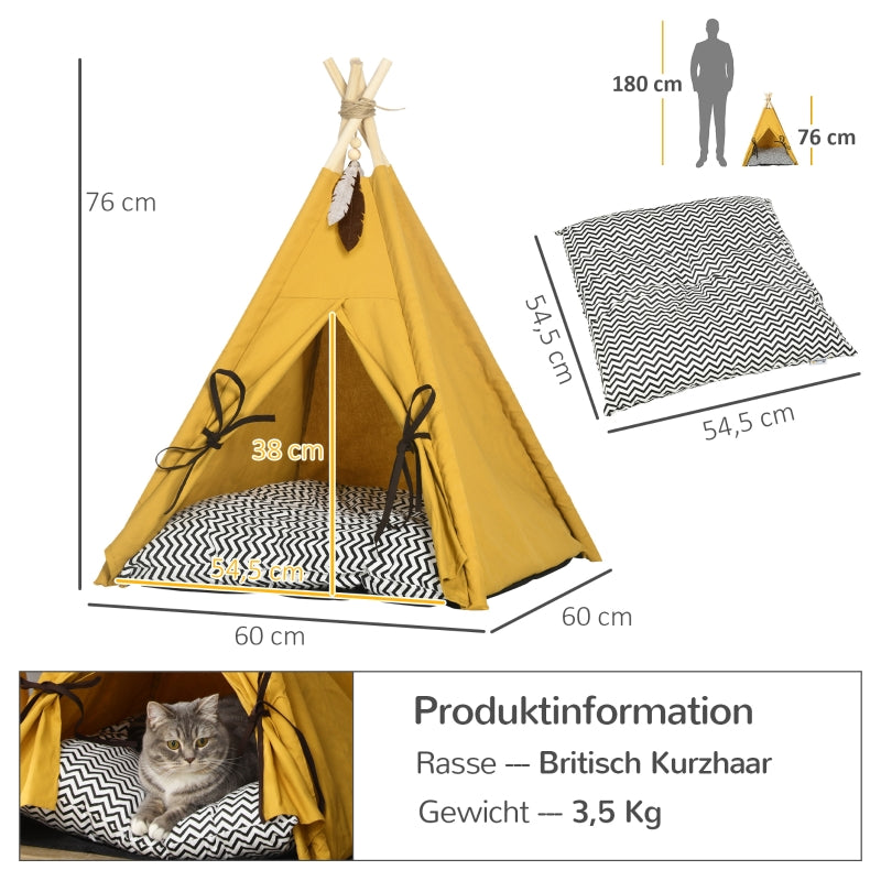 Haustierbett, Tipi-Design mit weichem Kissen und Fußmatte, für Hunde und Katzen, Stoff