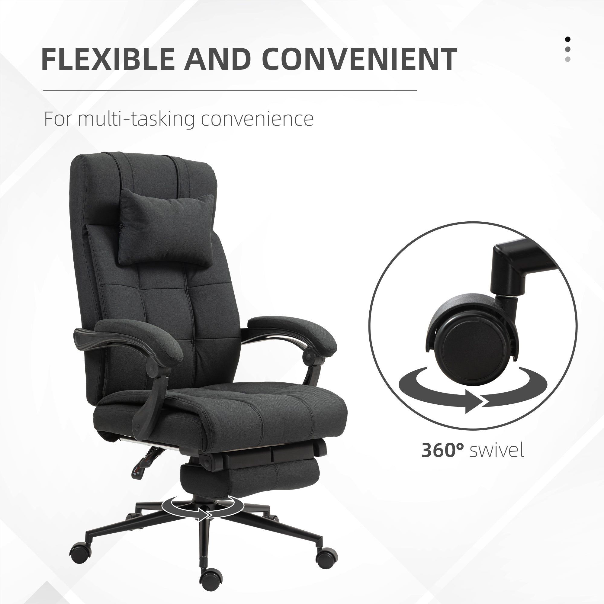 Office Desk Chair, Reclining Backrest Footrest Headrest Swivel Wheels, Black