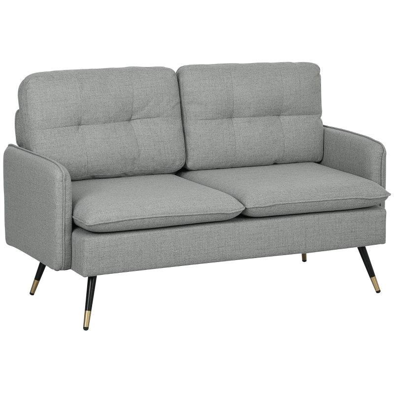 Modern Two Seater Sofa, Button Tufted Loveseat with Steel Legs, Grey