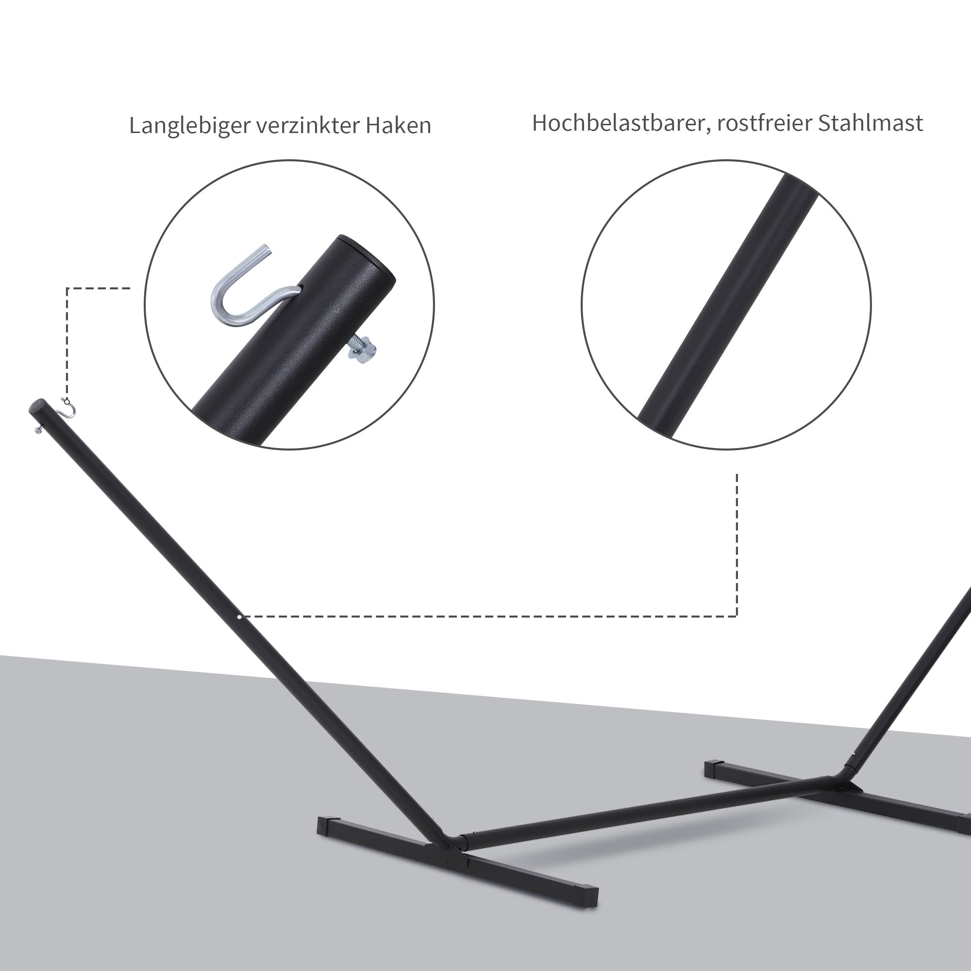 Hammock Stand, Metal with Hooks, 360 x 115 cm, 120 kg Capacity