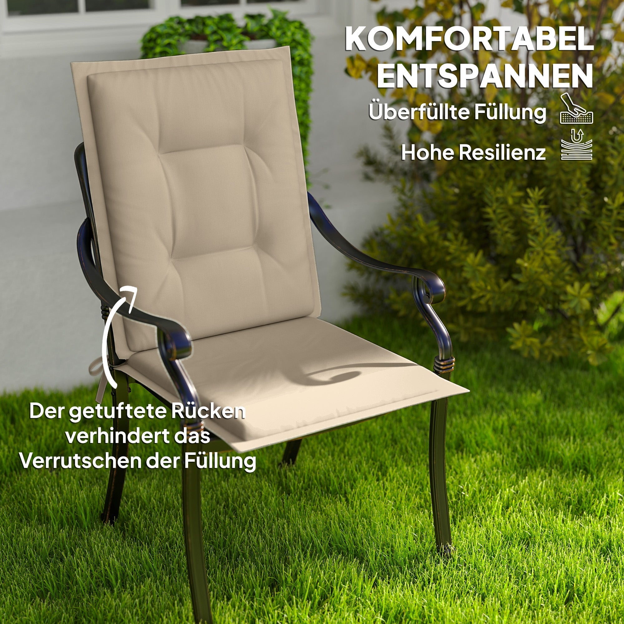Sitzkissen, 4er-Set Stuhlkissen, Outdoor Indoor, Beige
