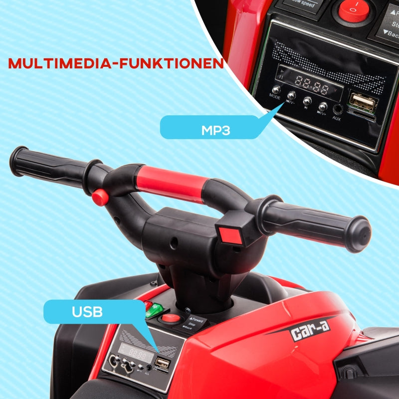 Electric Children's Quad Bike with LED Headlights, MP3 Player and Shock Absorbers, Red and Black