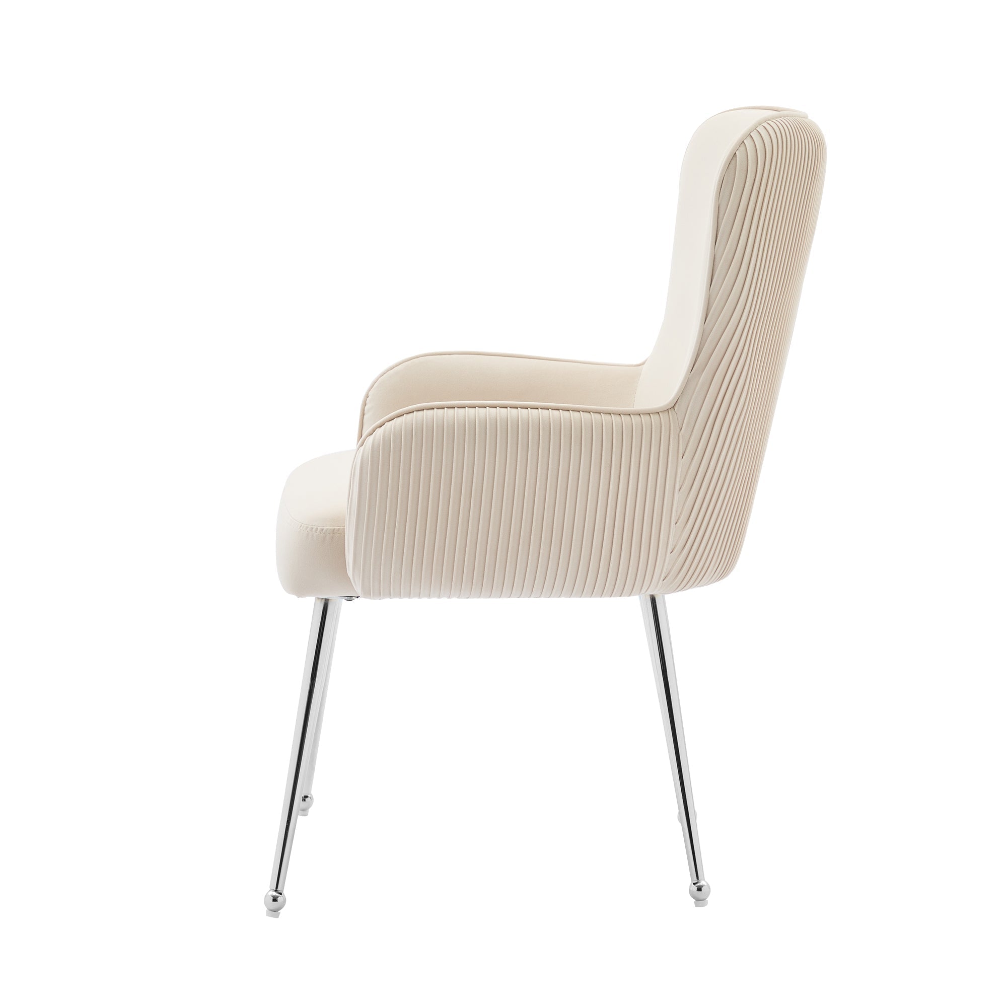 Velvet Dining Chair Set of 2 Armrests Lumbar Support Adjustable Silver Legs - Beige