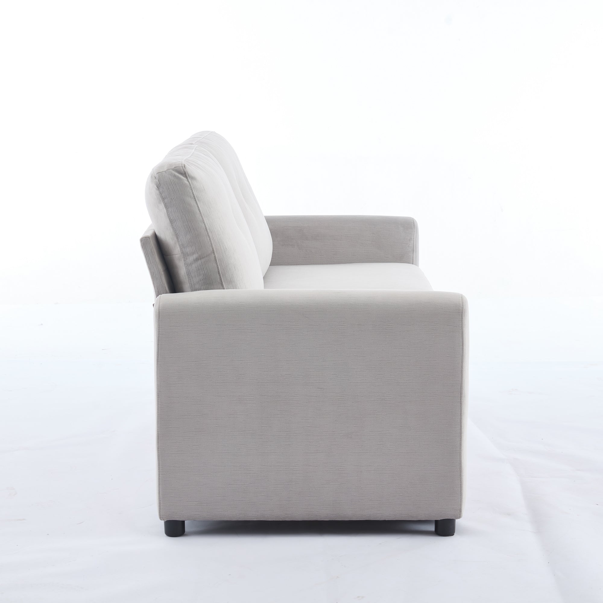 Modern Compact 2-Seater Sofa with Drawer Storage Durable Light Grey Fabric