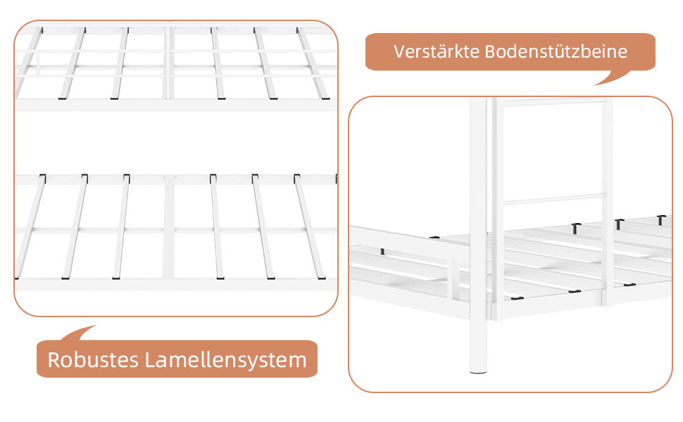 Triple Frame Bed, Heavy-Duty with Built-in Ladder & Railing, Metal