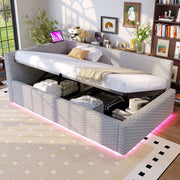 Upholstered Bed with LED, USB, Type-C and Hydraulic Storage, 90x200cm, Grey Velvet
