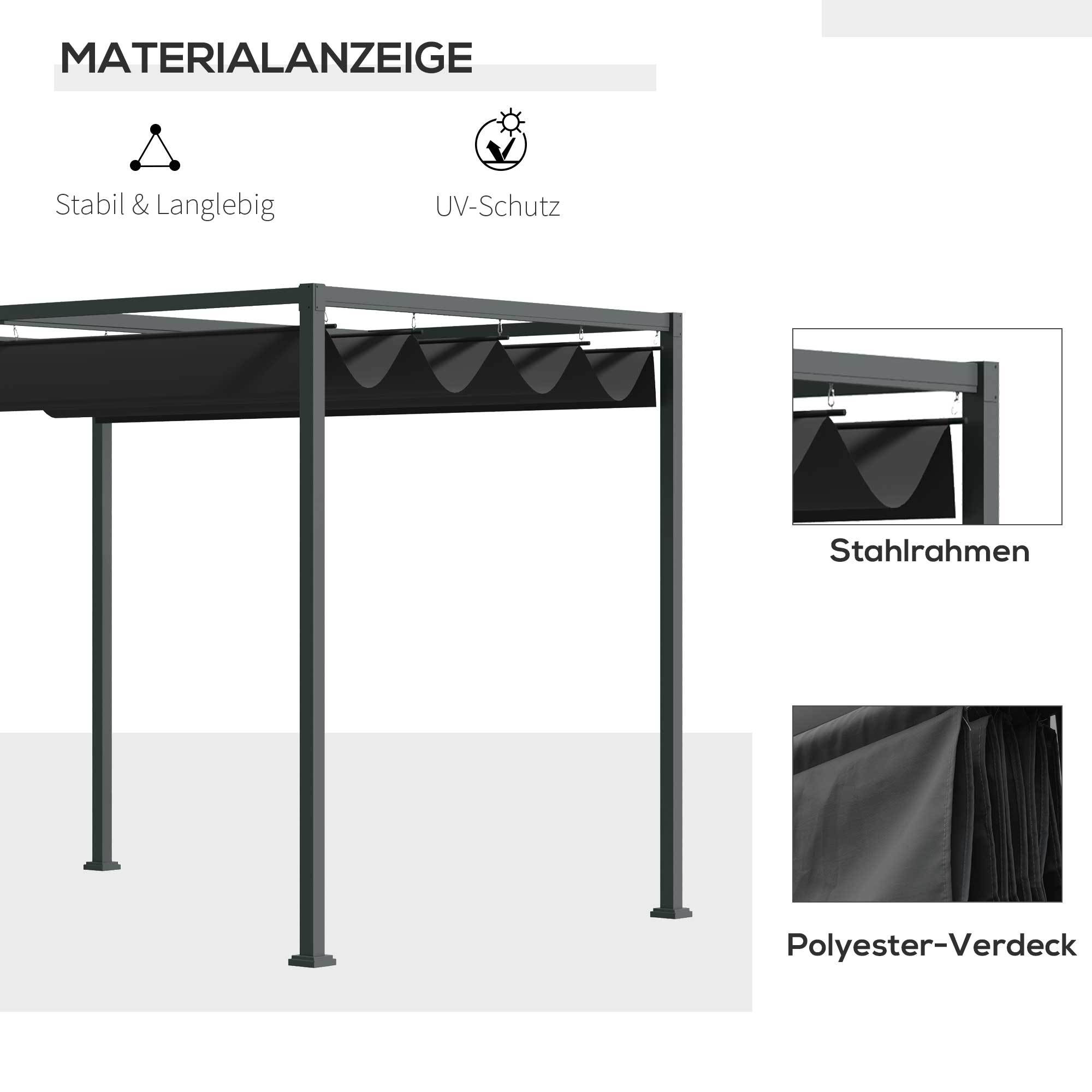 Pergola Pavilion Patio Cover with Sliding Roof 298x213x221cm Polyester Black Grey