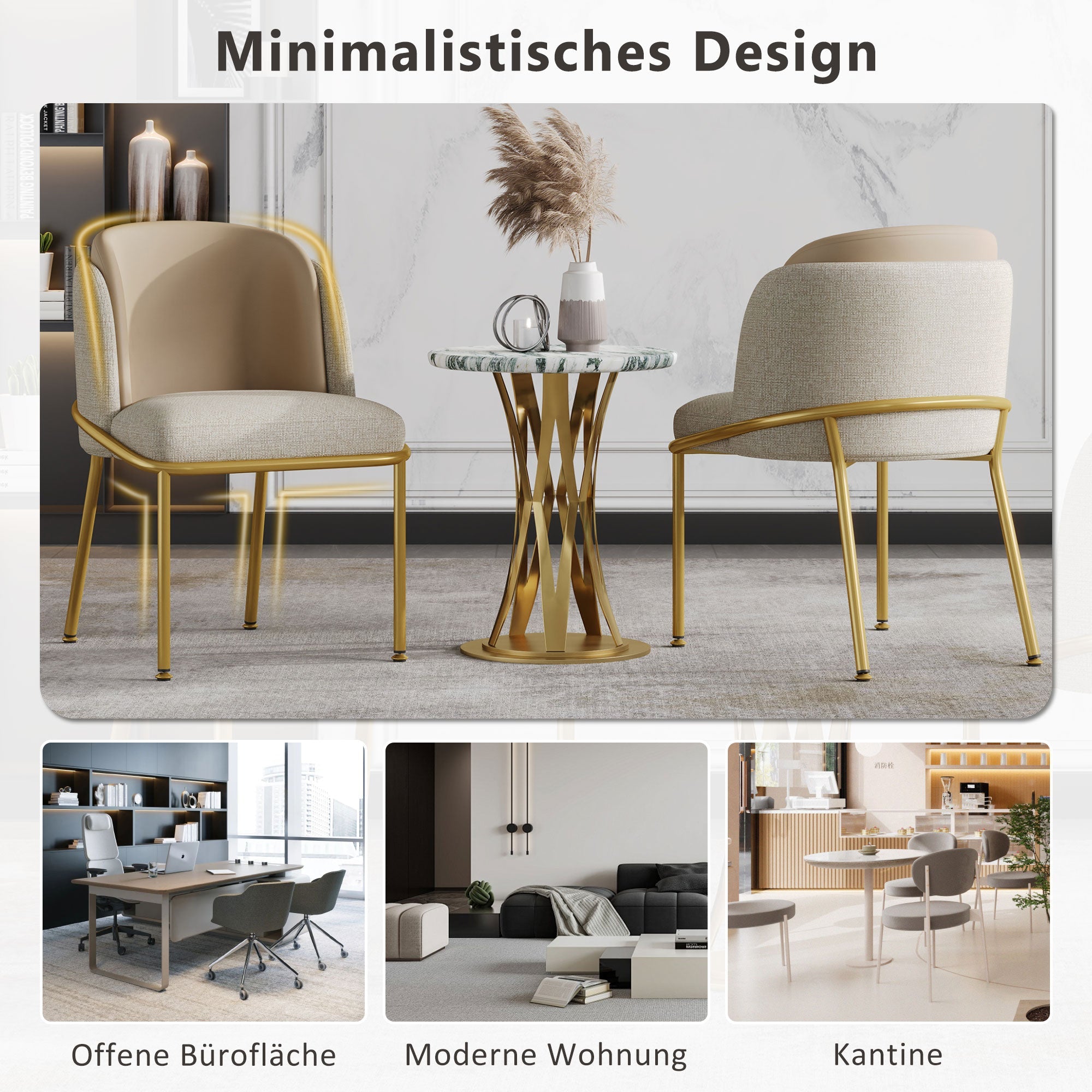 6 Modern Chairs, Angled Legs Adjustable Feet (Beige+Khaki)