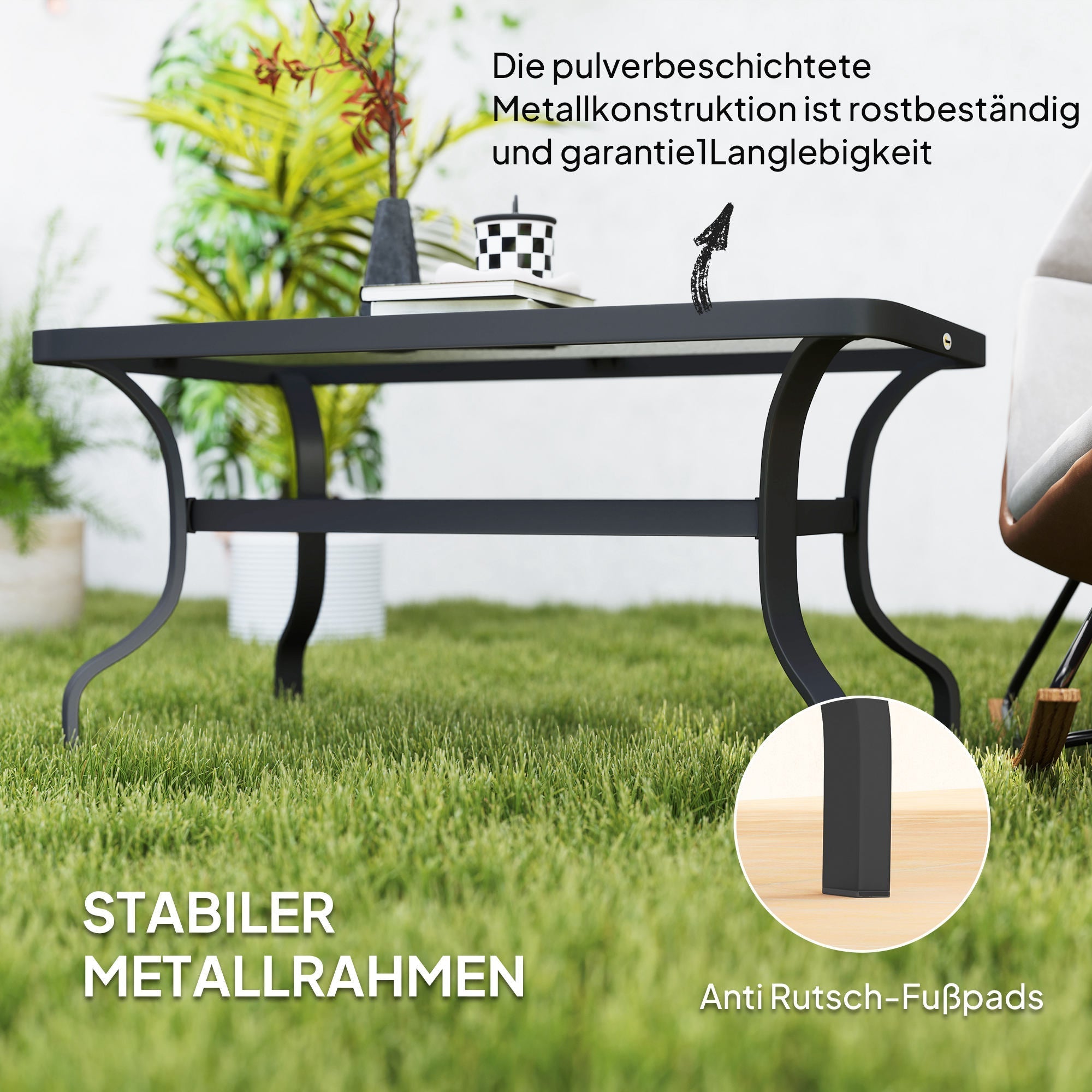 Beistelltisch, Couchtisch aus gehärtetem Glas 95x55 cm, Schwarz