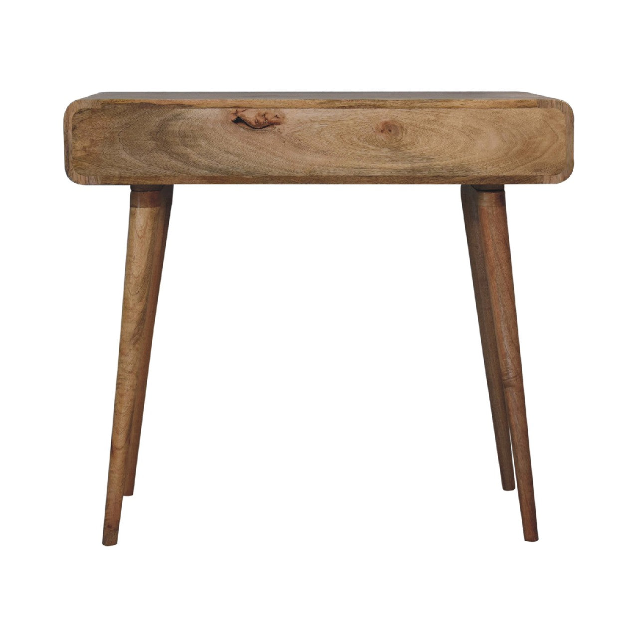 Writing Desk, Curved 1 Drawer Open Slot, Solid Wood Brown