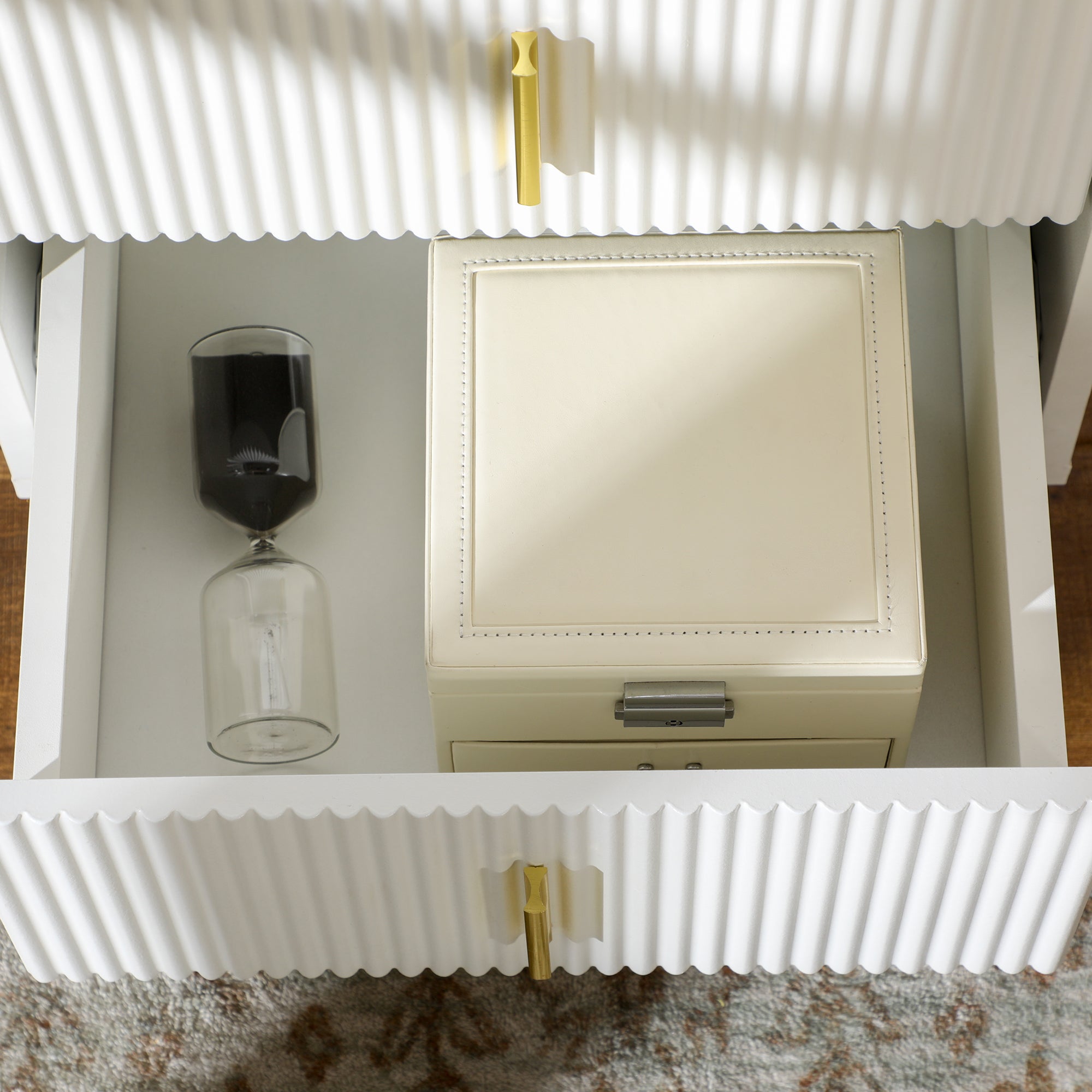 Elegant Chest of Drawers, Two Drawers - White/Gold-Tone