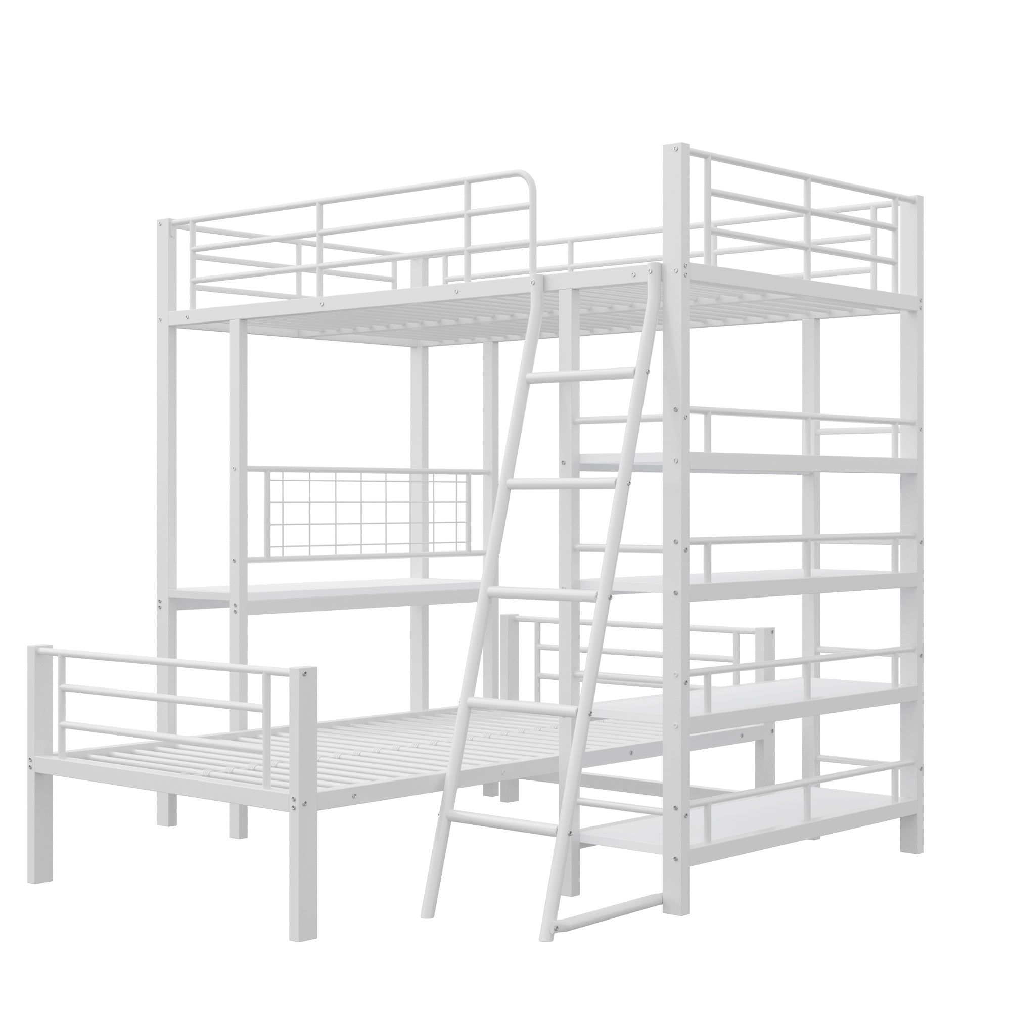 Bunk Bed, Metal Frame Loft with Storage, White