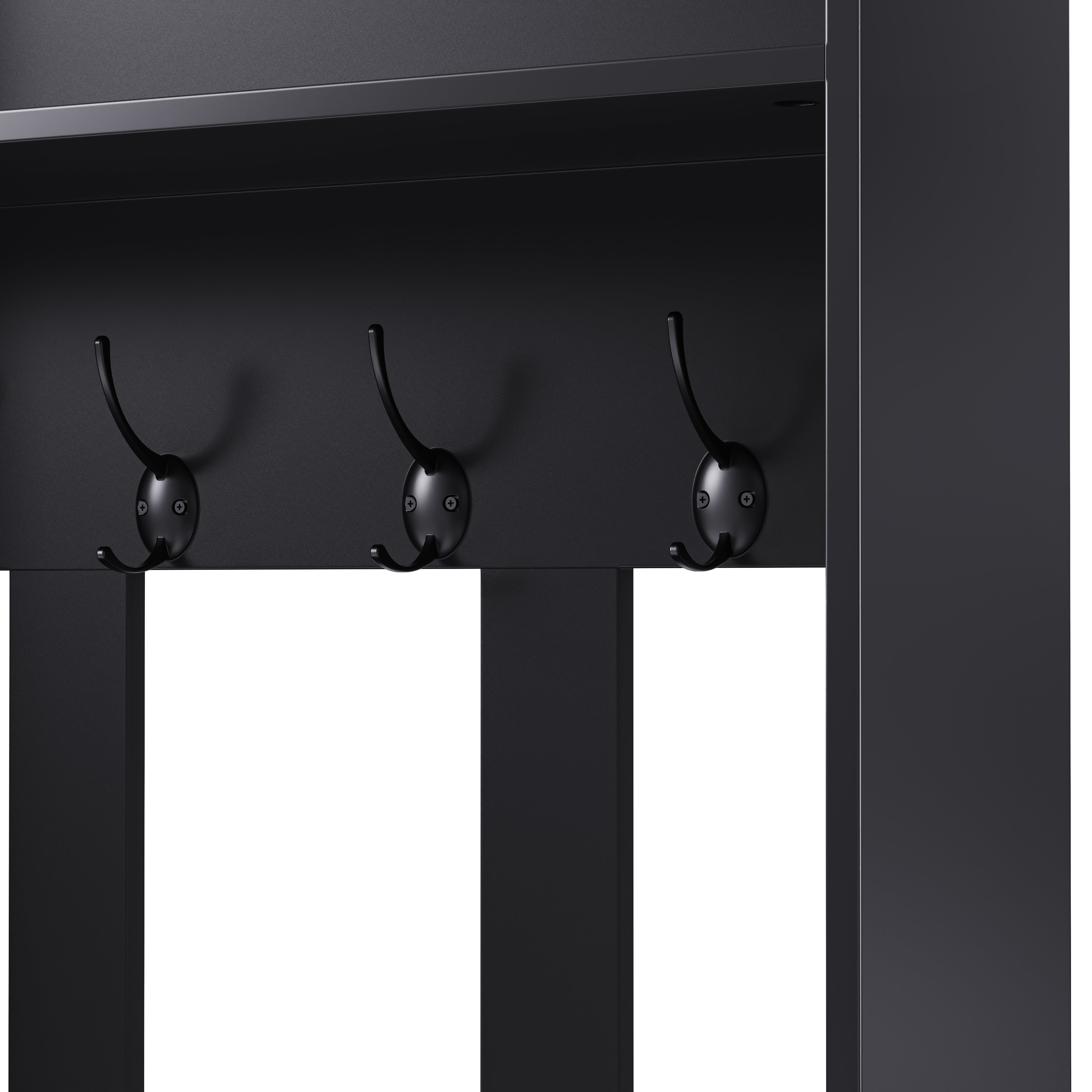 Wardrobe set with shoe bench, 4 coat hooks, two drawers, 1 door, black