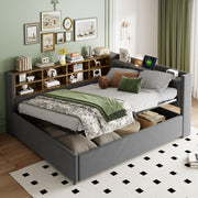 Upholstered Bed/Sofa Bed 140x200 Hydraulic Storage USB Night Light Velvet Dark Grey
