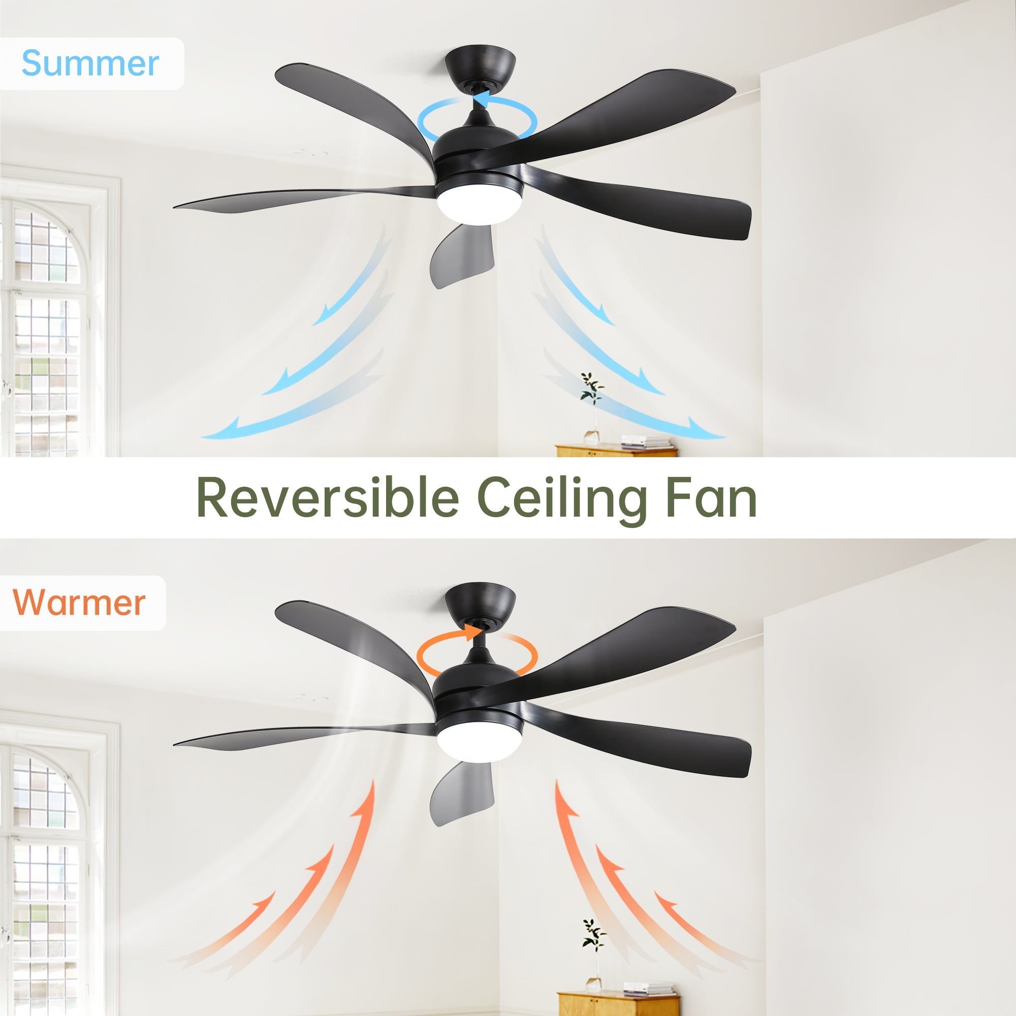 Ceiling Fan 52-inch LED Dimmable 6-Speed Quiet Reversible Timer