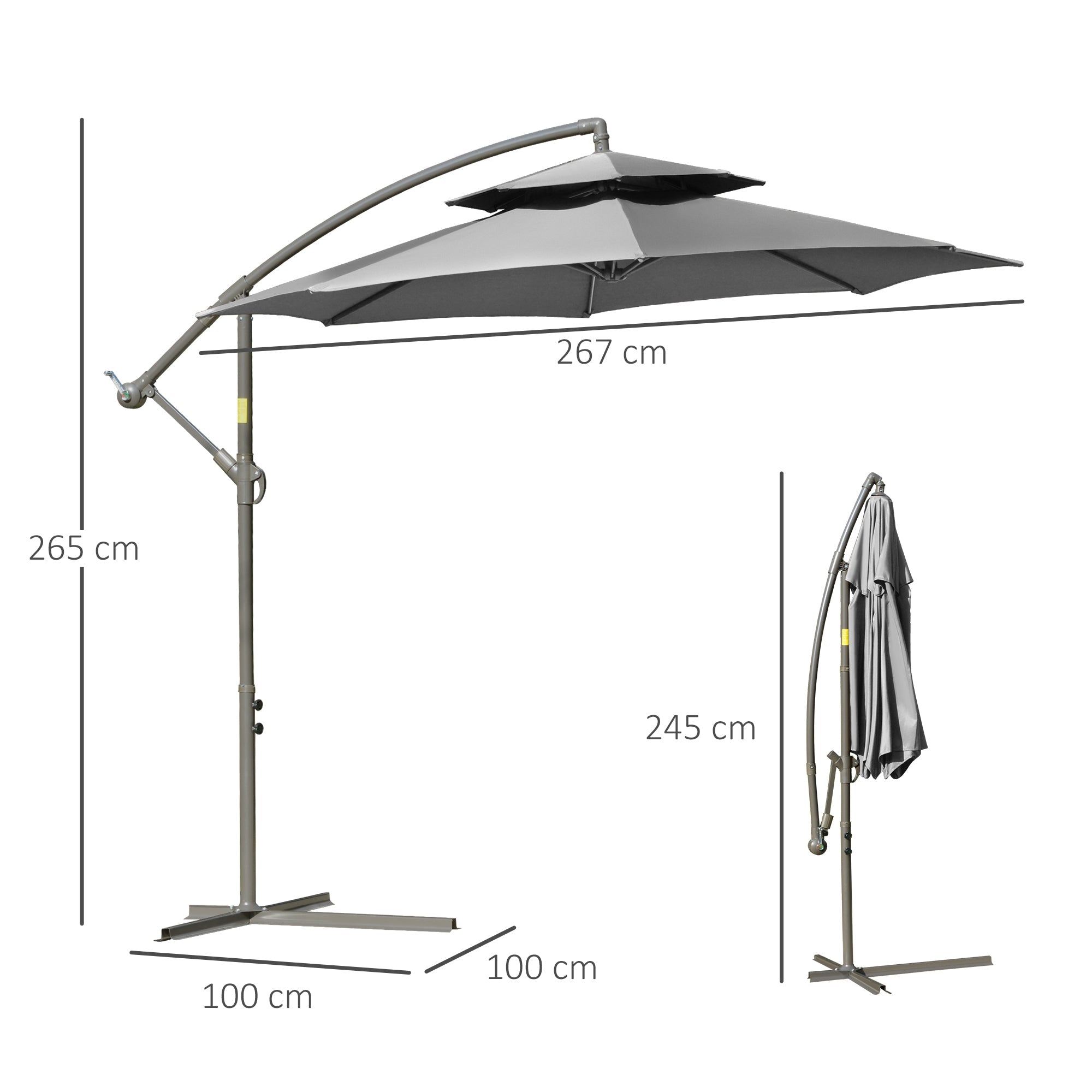 Parasol Cantilever, Double Roof Cross Base, Light Grey Polyester