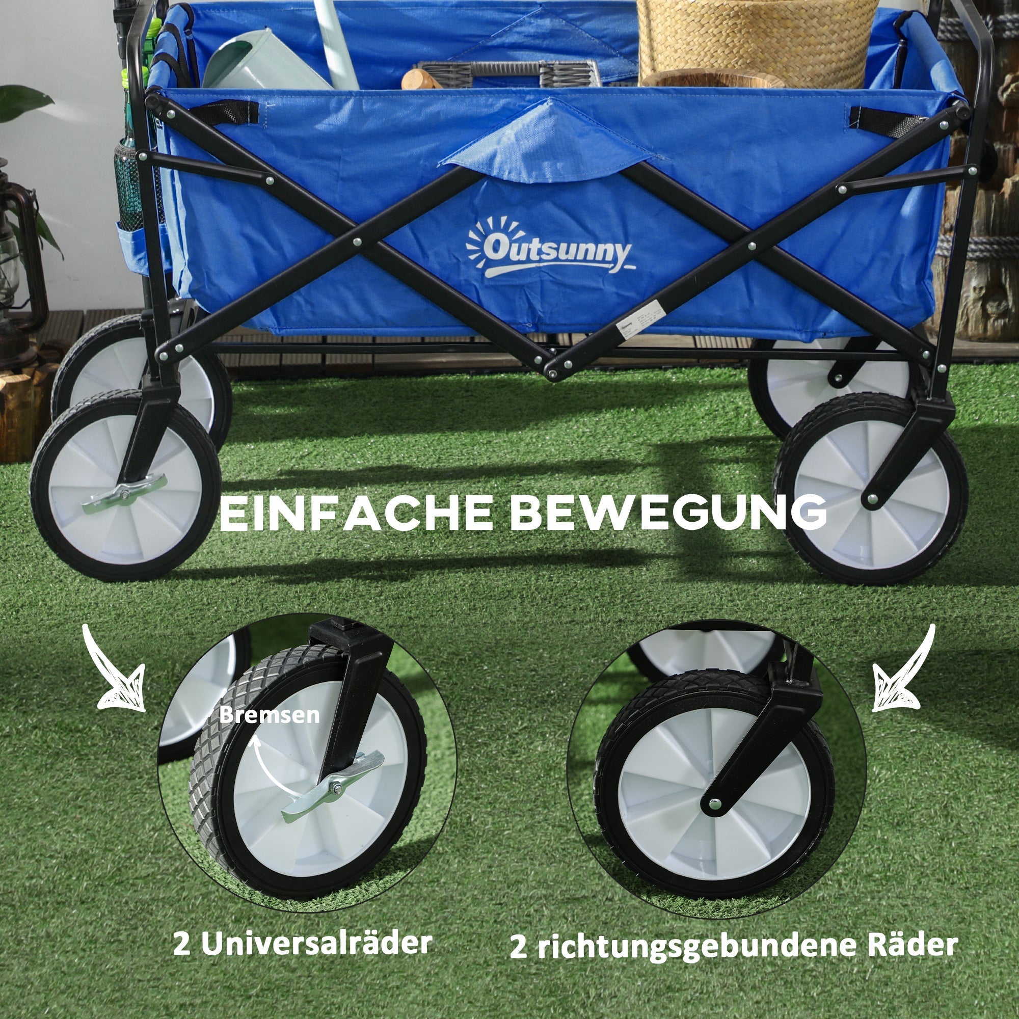 Handcart, Foldable 360° Garden Beach Transport Cart, Steel Frame Oxford