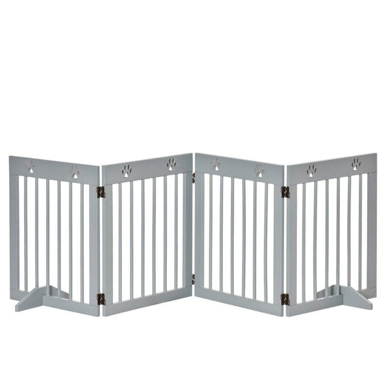Freestanding Pet Gate 4 Panel Folding Dog Barrier, Wooden