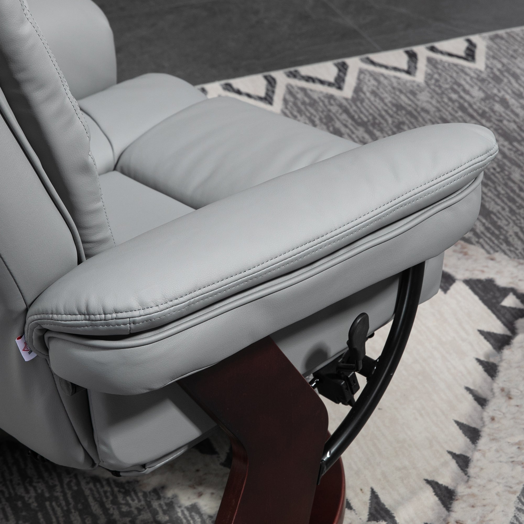 Reclining Armchair with Footstool, 360° Swivel Lounge Chair, Faux Leather Grey