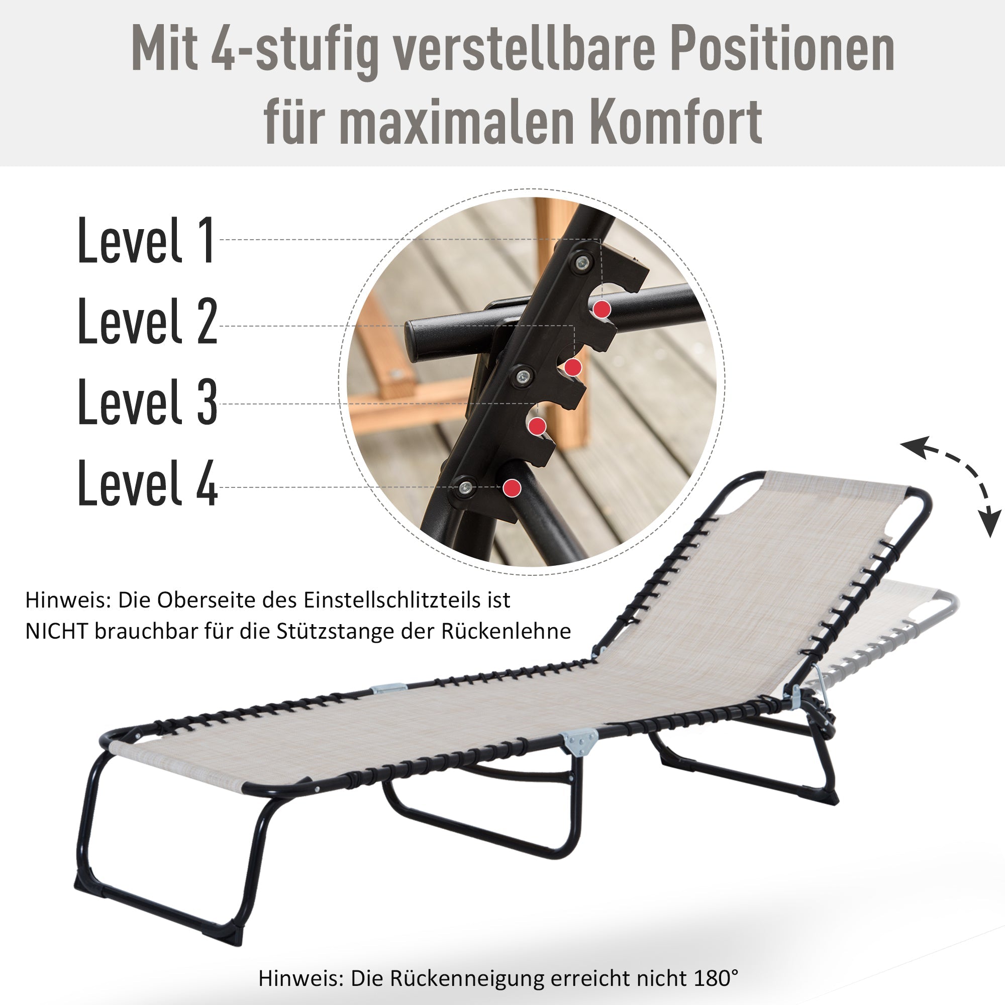 Foldable Sun Lounger 4-Position Adjustable Backrest Steel Mesh Fabric, Beige