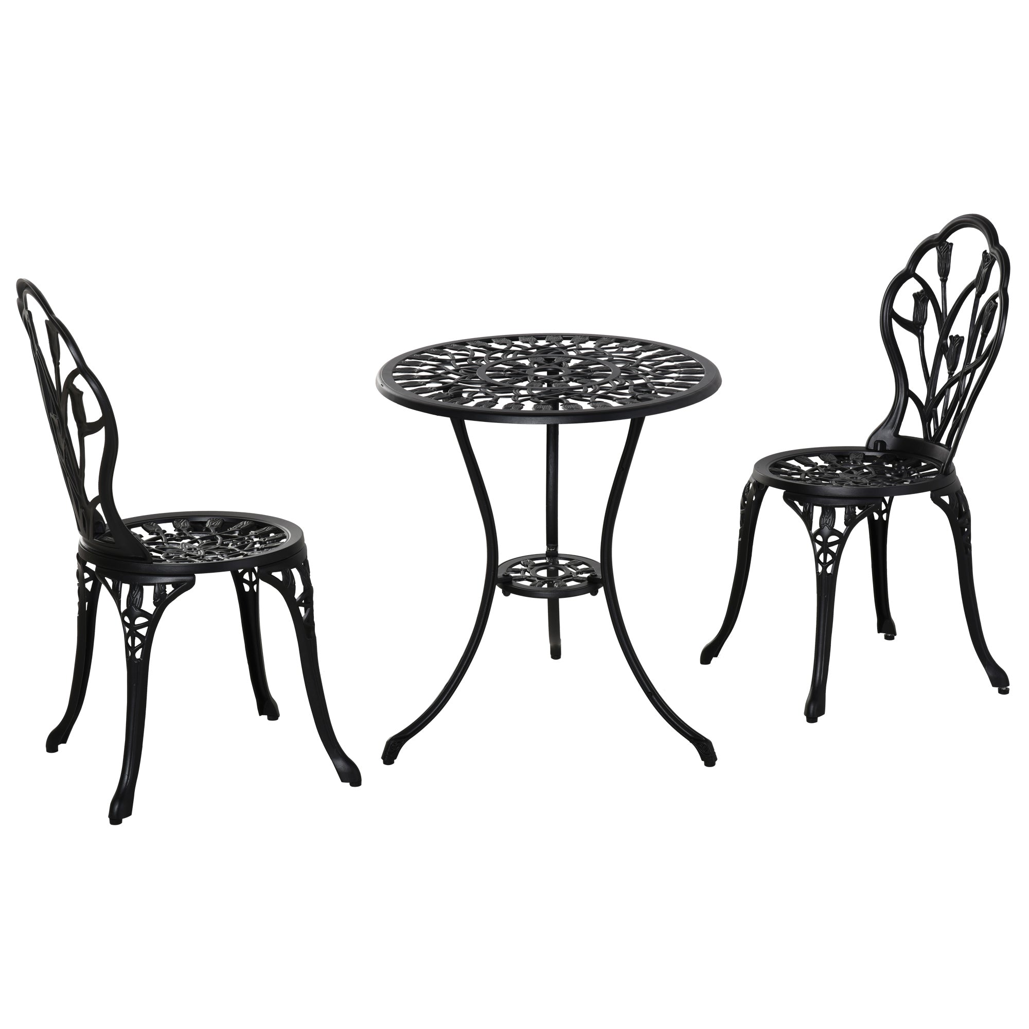 Seating Group Dining Set Table & 2 Chairs - 2 Person Garden/Balcony - Black Aluminum
