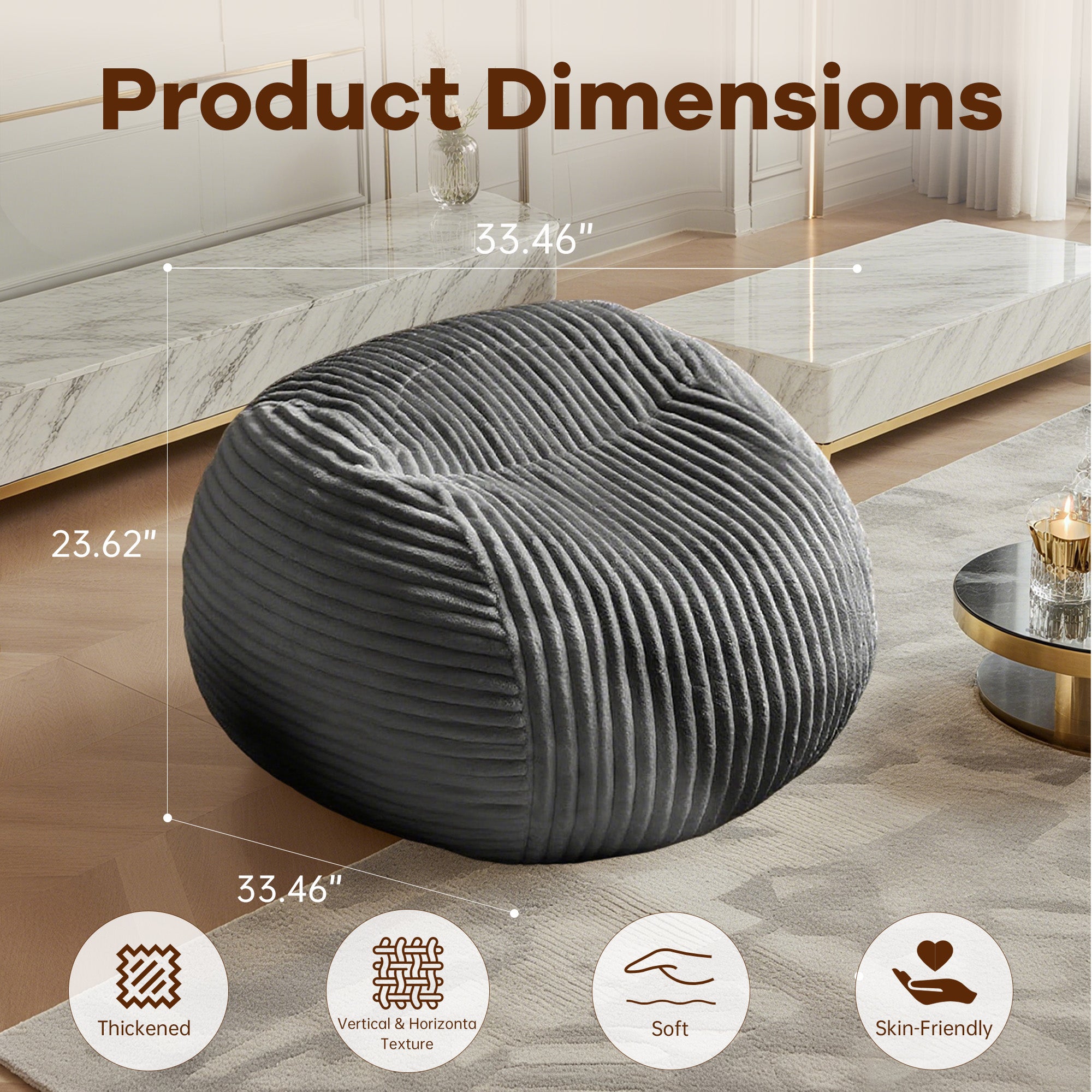 Bean Bag Chair Ultra Plush Memory Foam Leisure Reading Sofa Gray