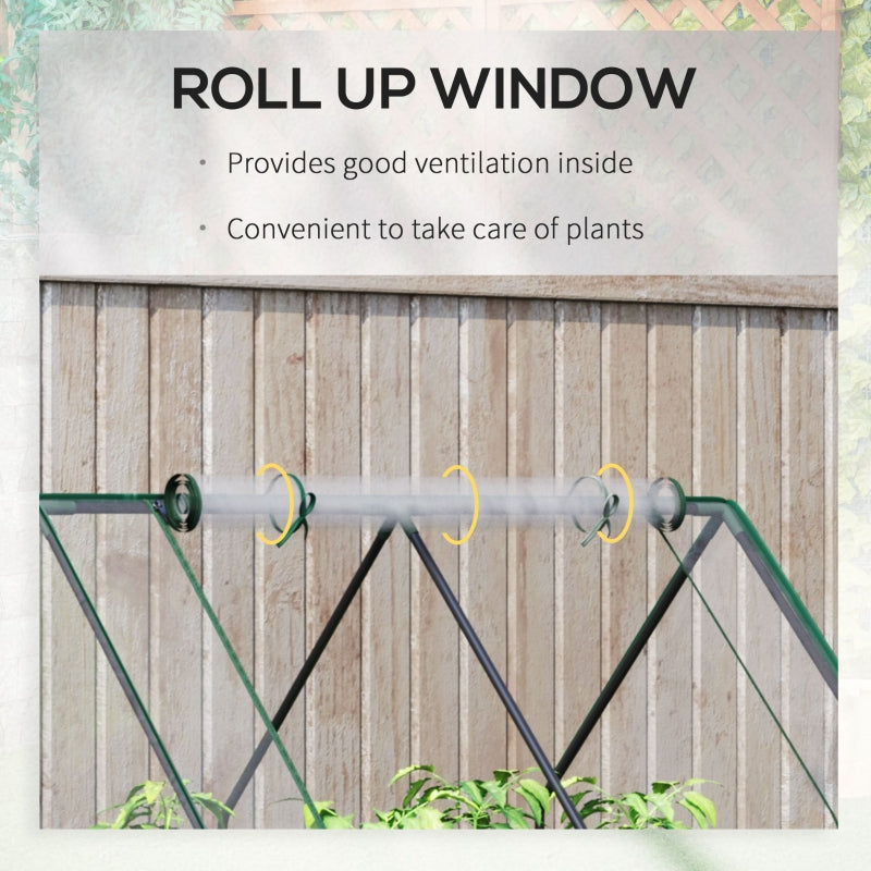 Raised Garden Bed with Greenhouse, Steel Planter Box Roll Up Window Dual Use, Clear
