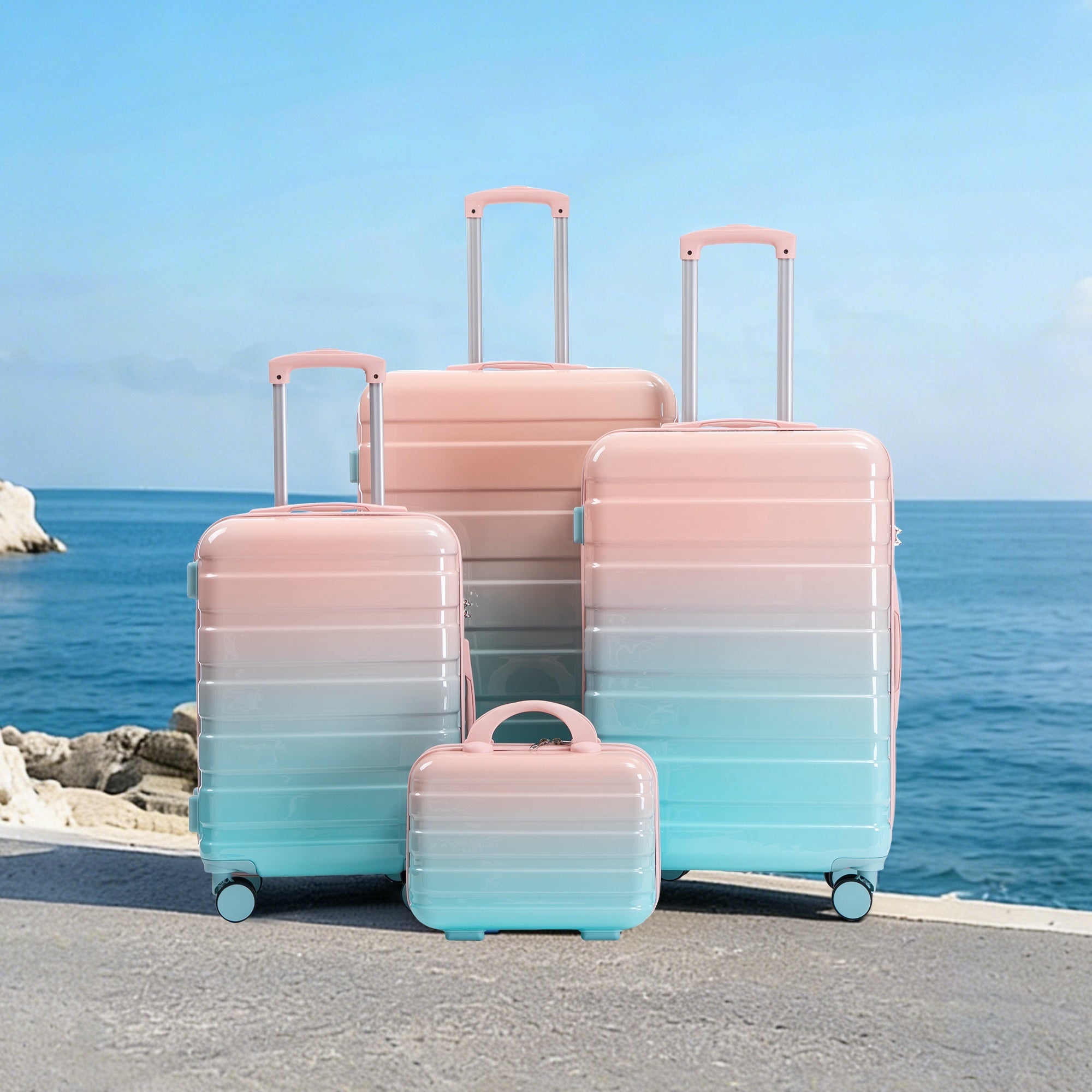 PC Spinner Luggage Set 4-Piece with Combination Lock and Cosmetic Bag - Pink