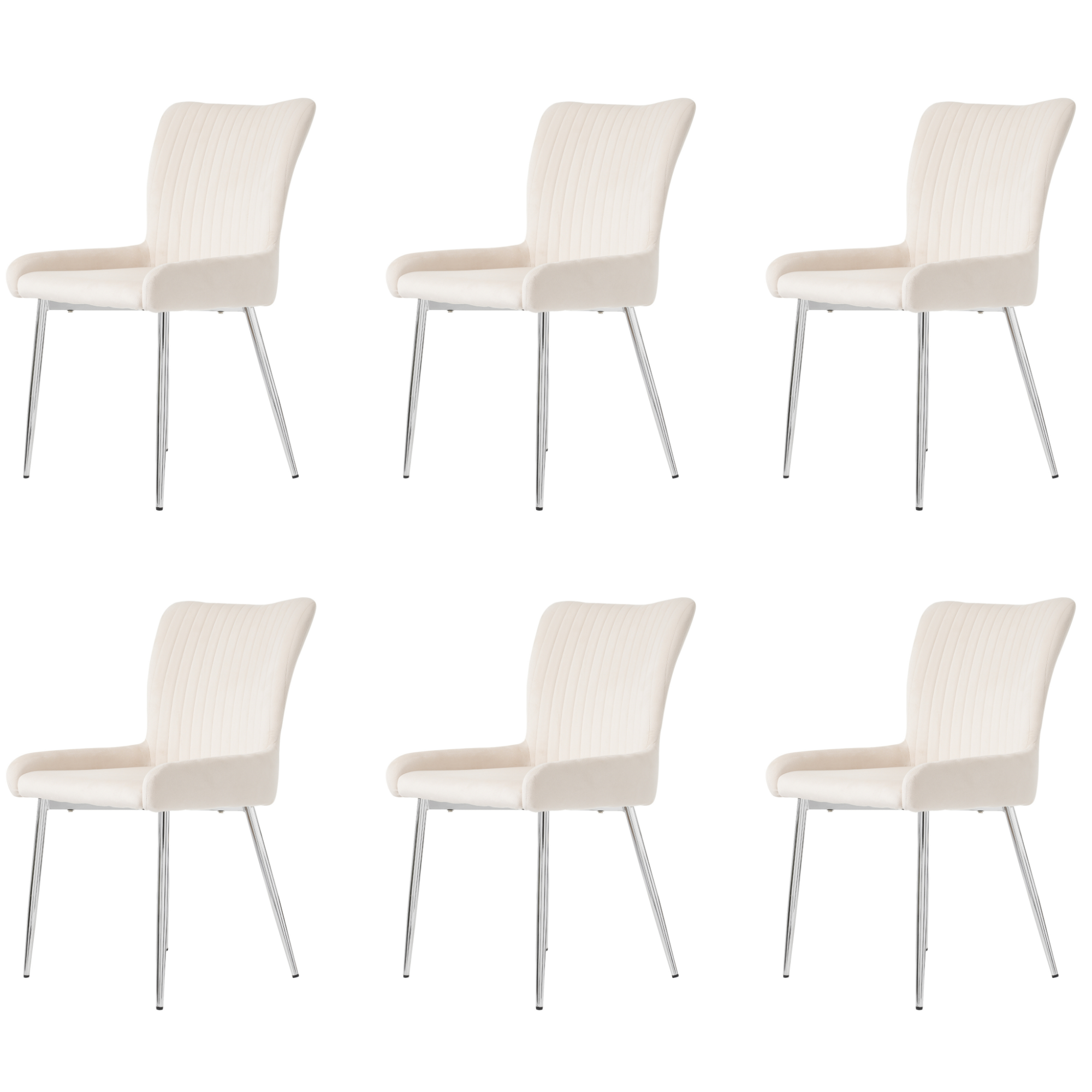 Velvet Dining Chair Set of 6 with Silver Metal Legs and Lumbar Support, Beige