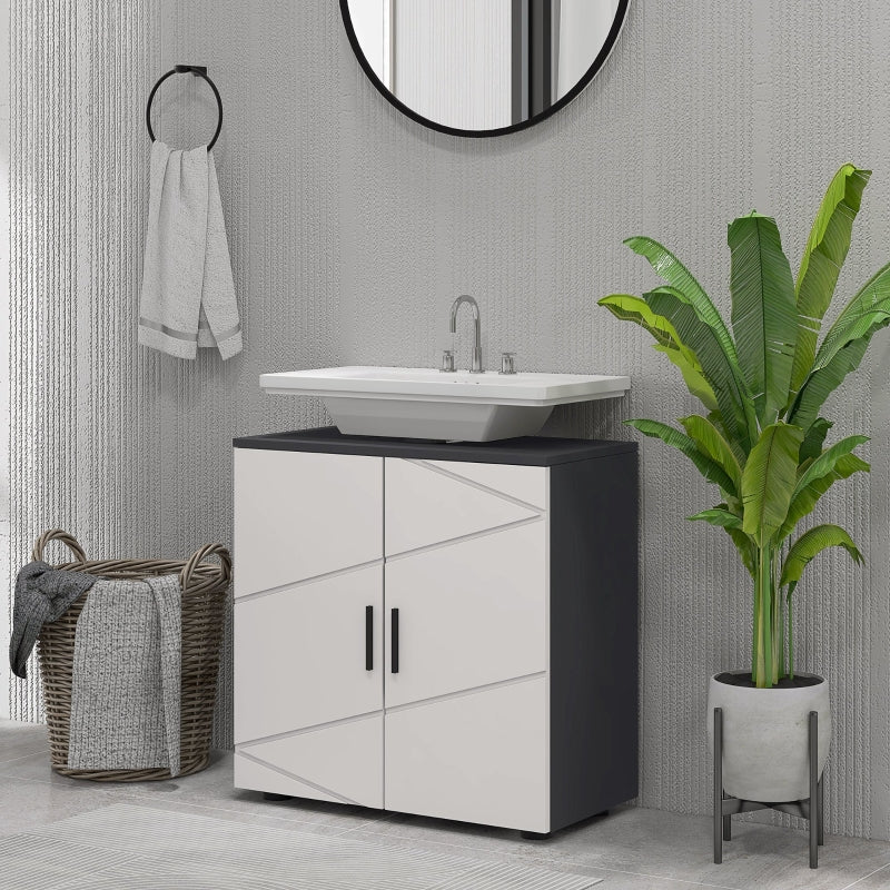 kleankin Vanity Unit with Adjustable Shelf, Handle, Anti-Tip Protection, Grey