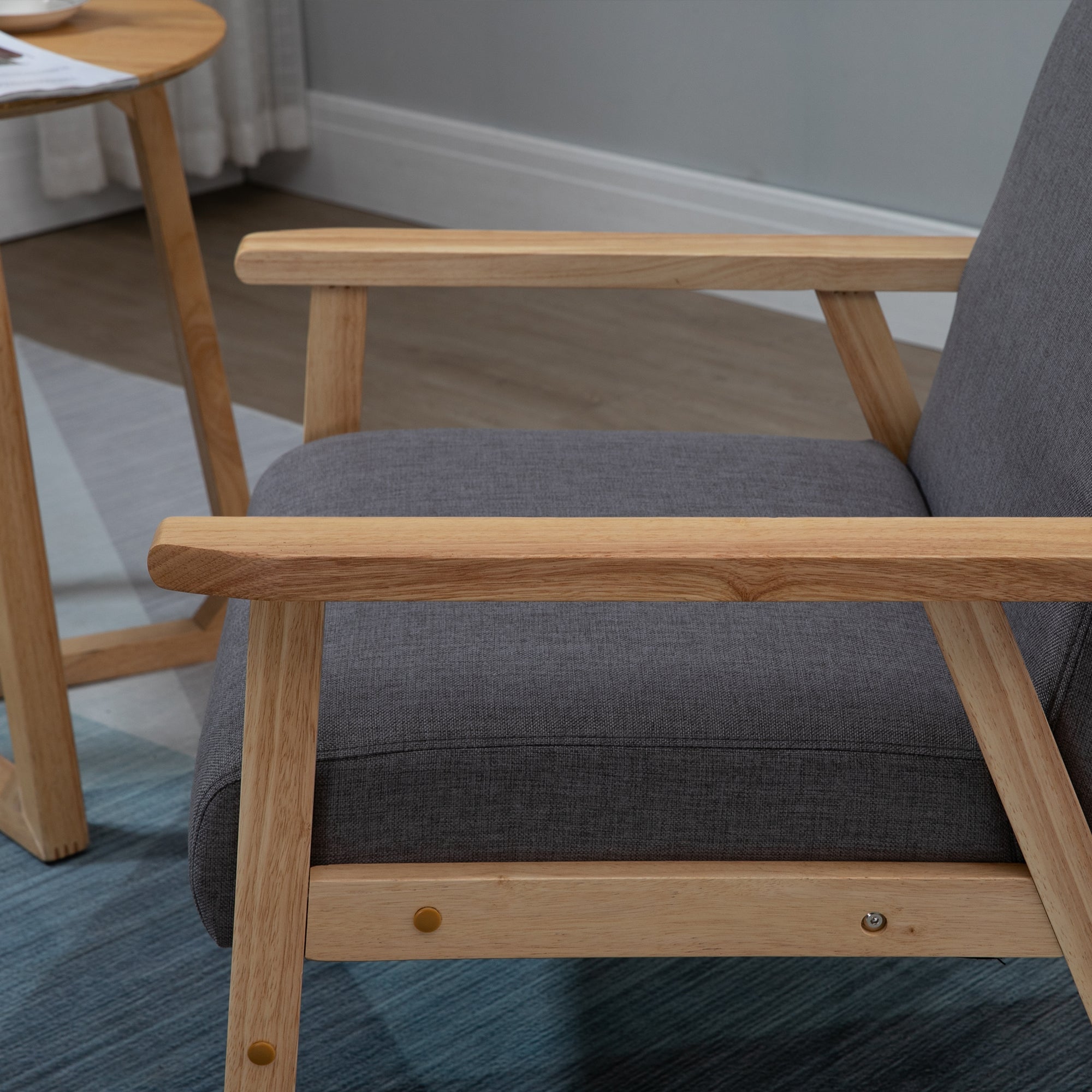 Wingback chair with armrests, upholstered, grey linen look