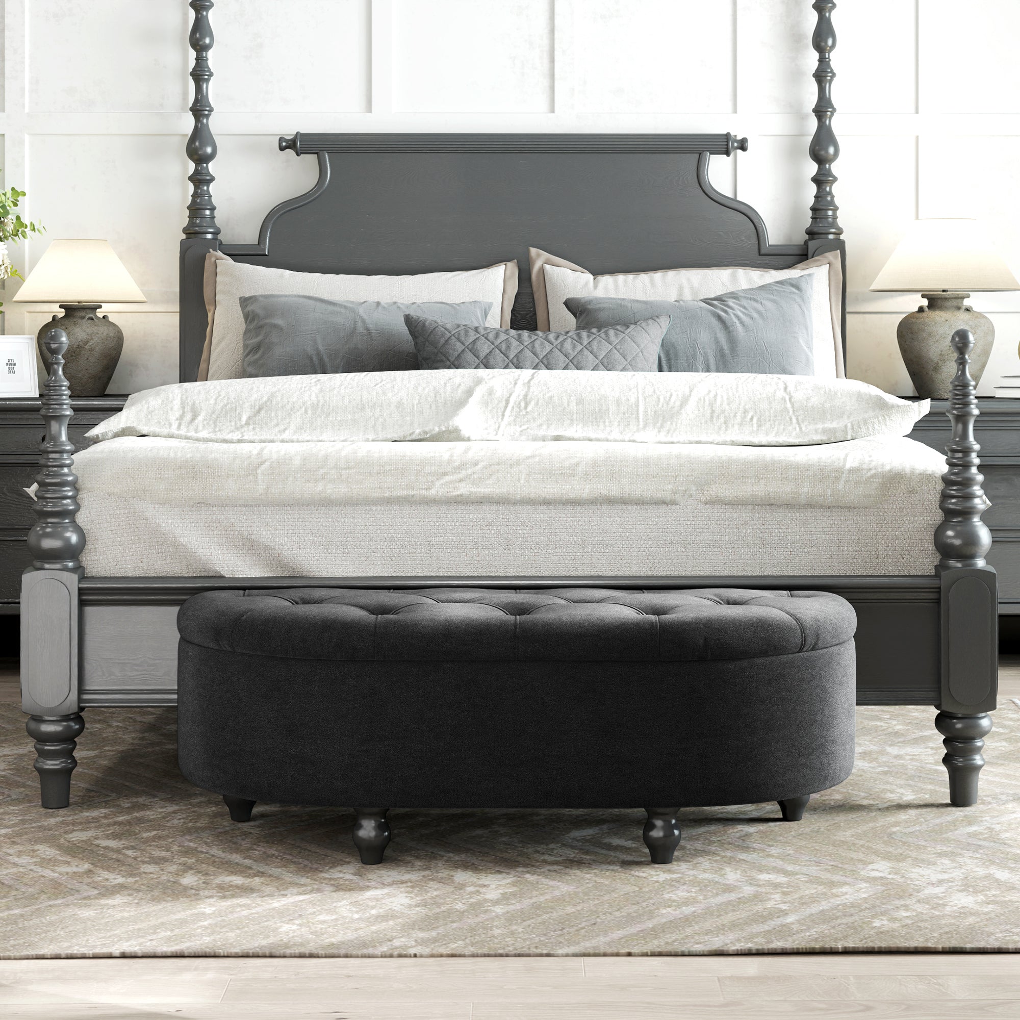 Storage Bench with Open Lid Upholstered 120x46x42cm, Dark Grey Velvet-Touch