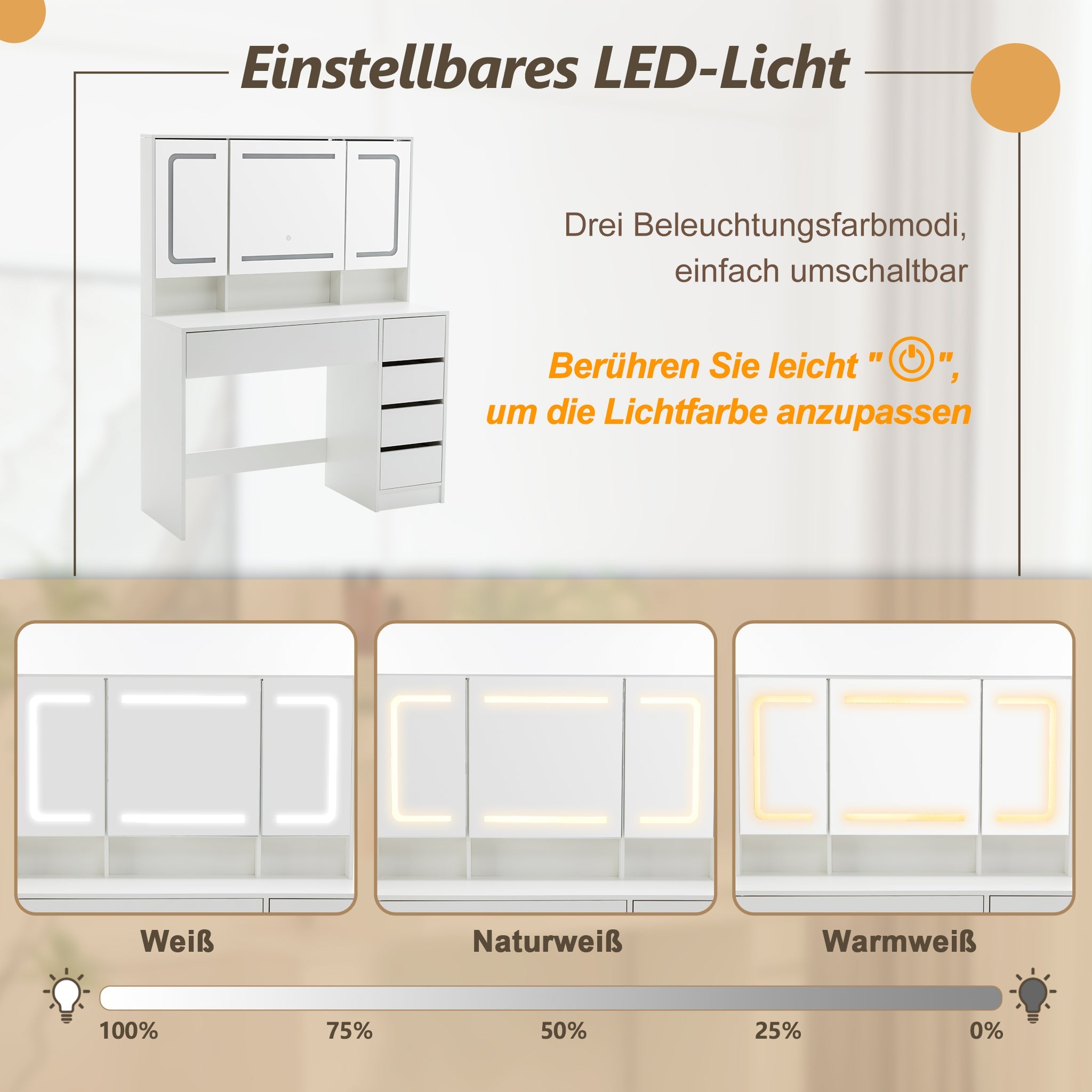 Dressing Table Vanity Set with Stool, Lighting, Mirror, White