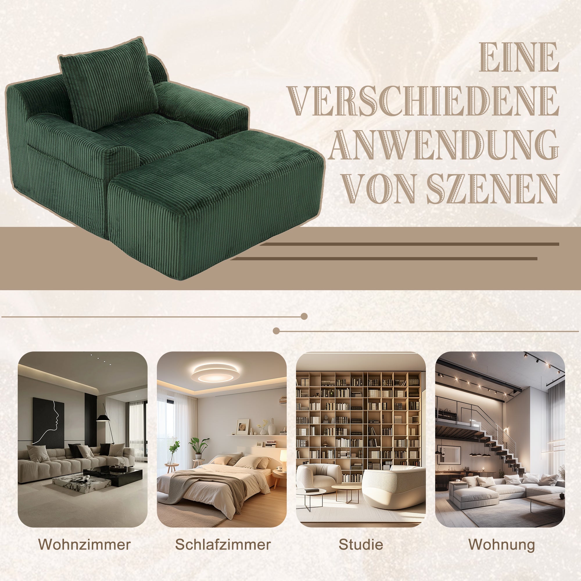 Oversized Sofa Chair Corduroy Deep Seat Boneless No Assembly Required