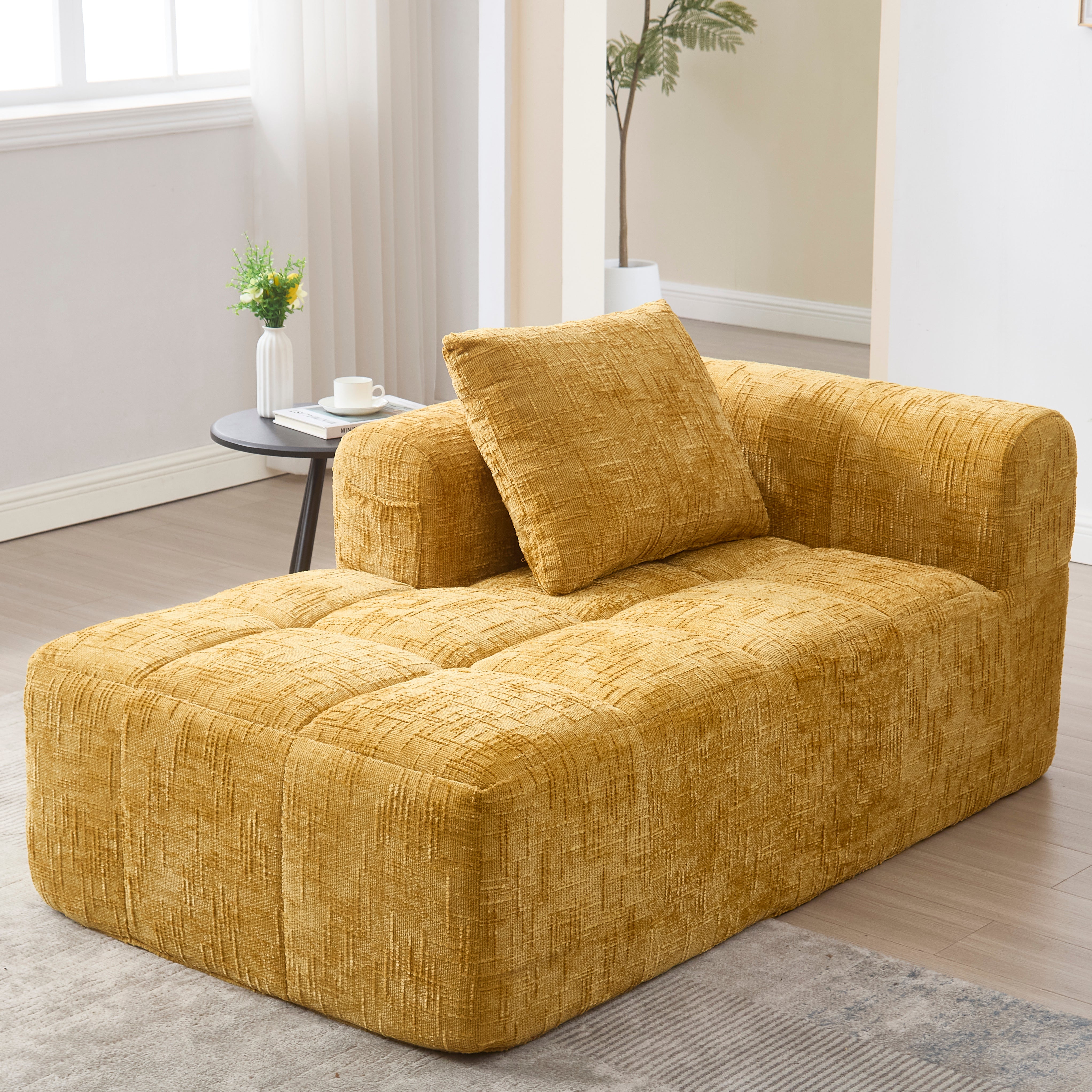 Chaise Longue Sofa, Soft with Side Pockets, No Assembly, Yellow