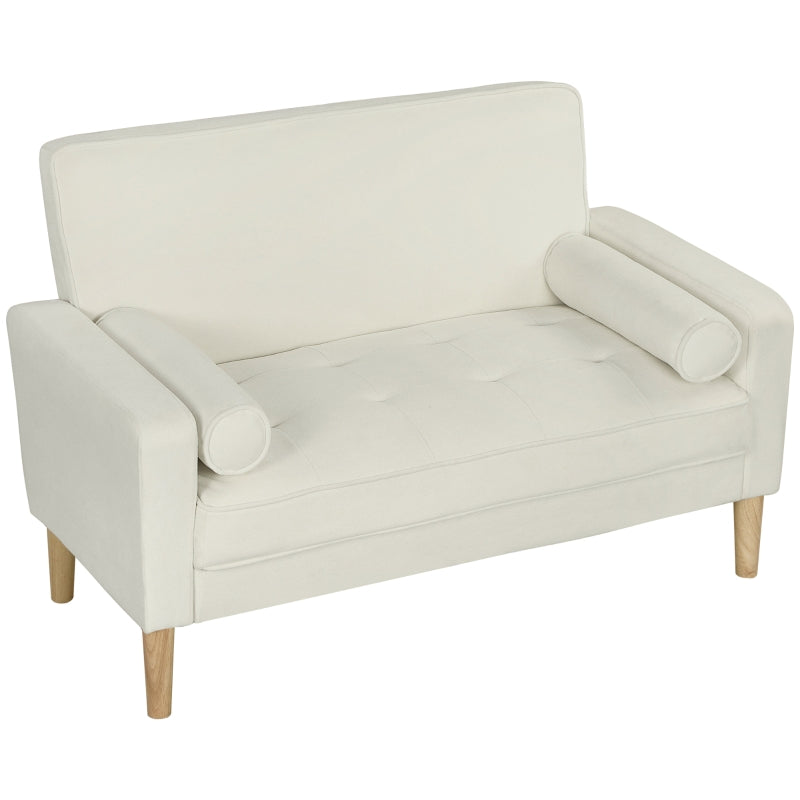 2-Seater Sofa, Upholstered with Rubber Wood Legs, Cream White