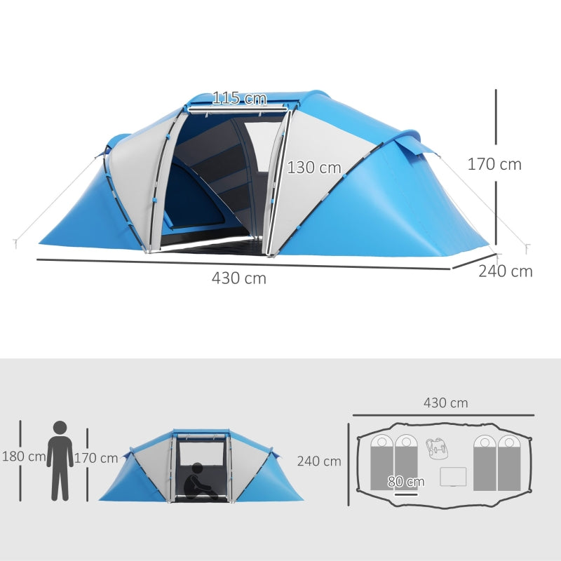 Campingzelt für 4-6 Personen, leicht, stabil, wasserdicht, blau