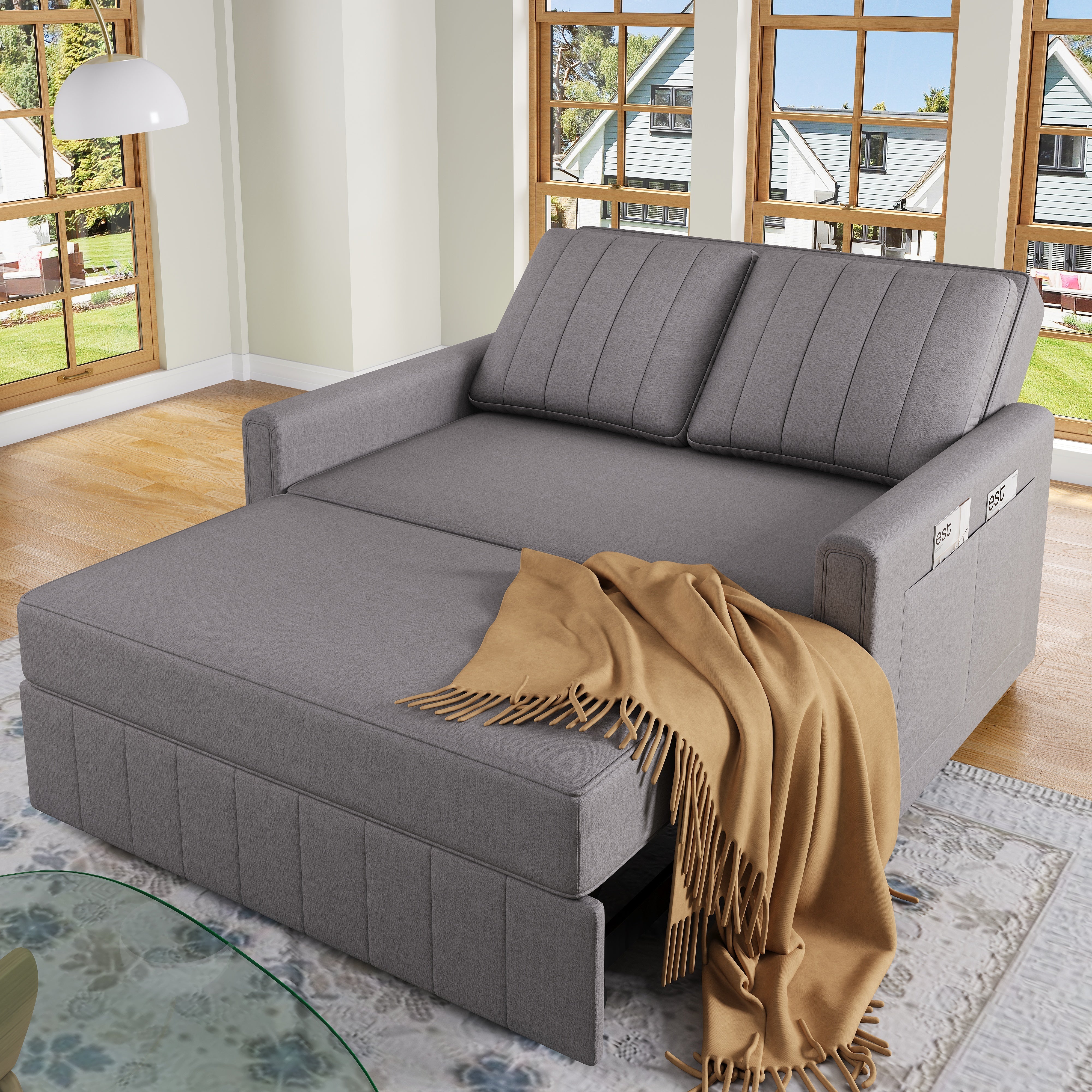 Multifunctional Folding Sofa Bed, Adjustable Backrest 180 x 127 cm, Dark Gray Linen Fabric