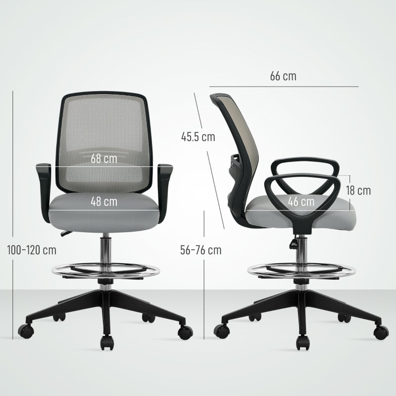 Draughtsman Office Chair with Footrest, Light Grey