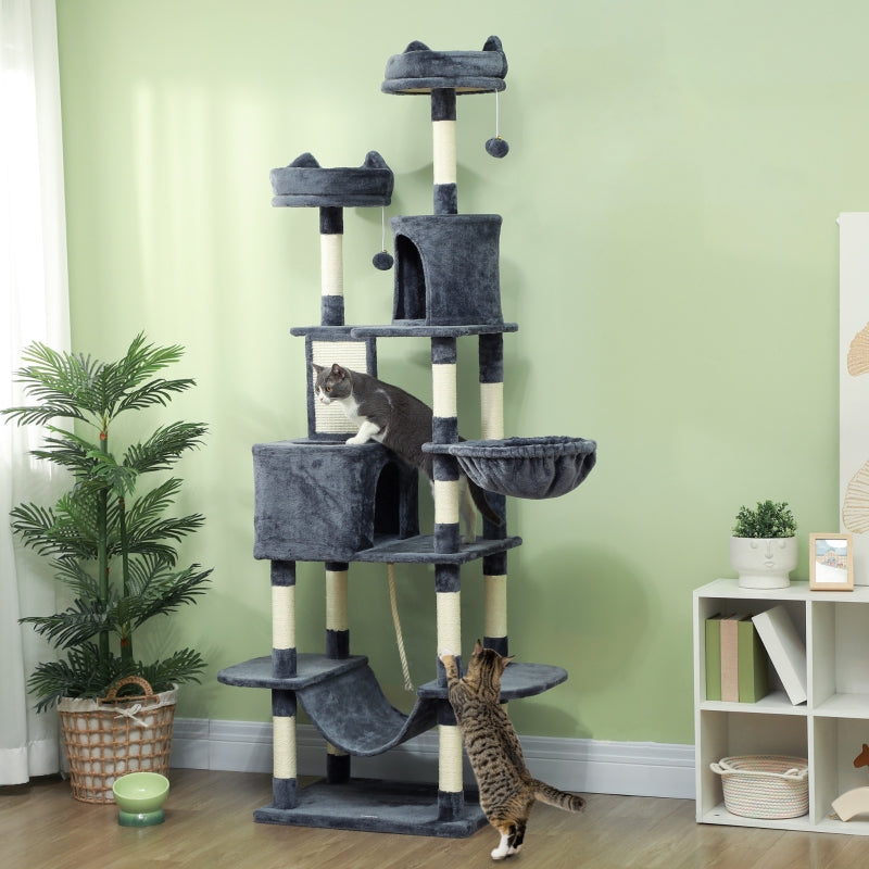 Cat Tree with Cave, 2 Play Balls, Sisal Posts, Platform, Dark Grey