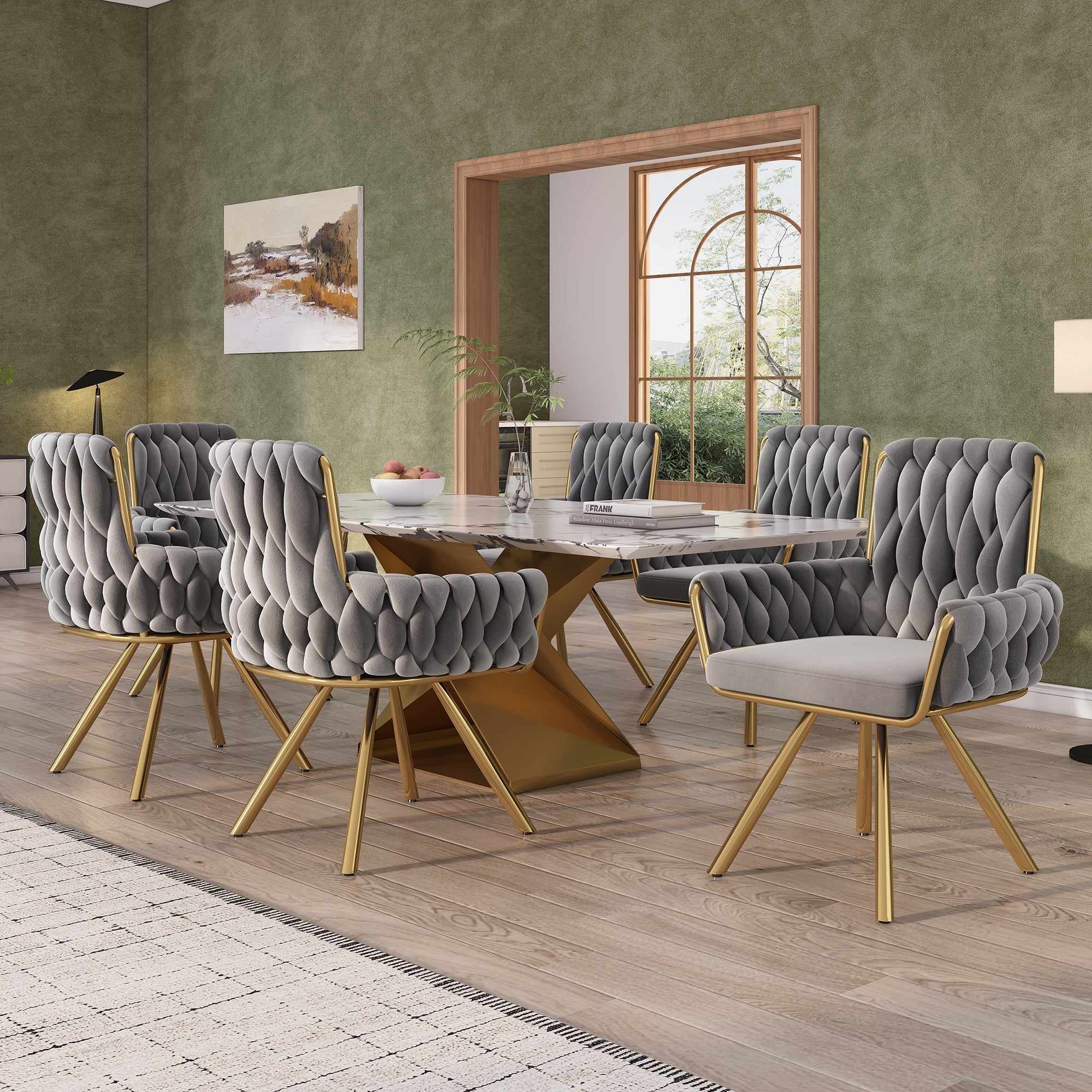 Armchair, Luxurious Single Swivel Chair with Four Metal Support Legs, Gray Velvet