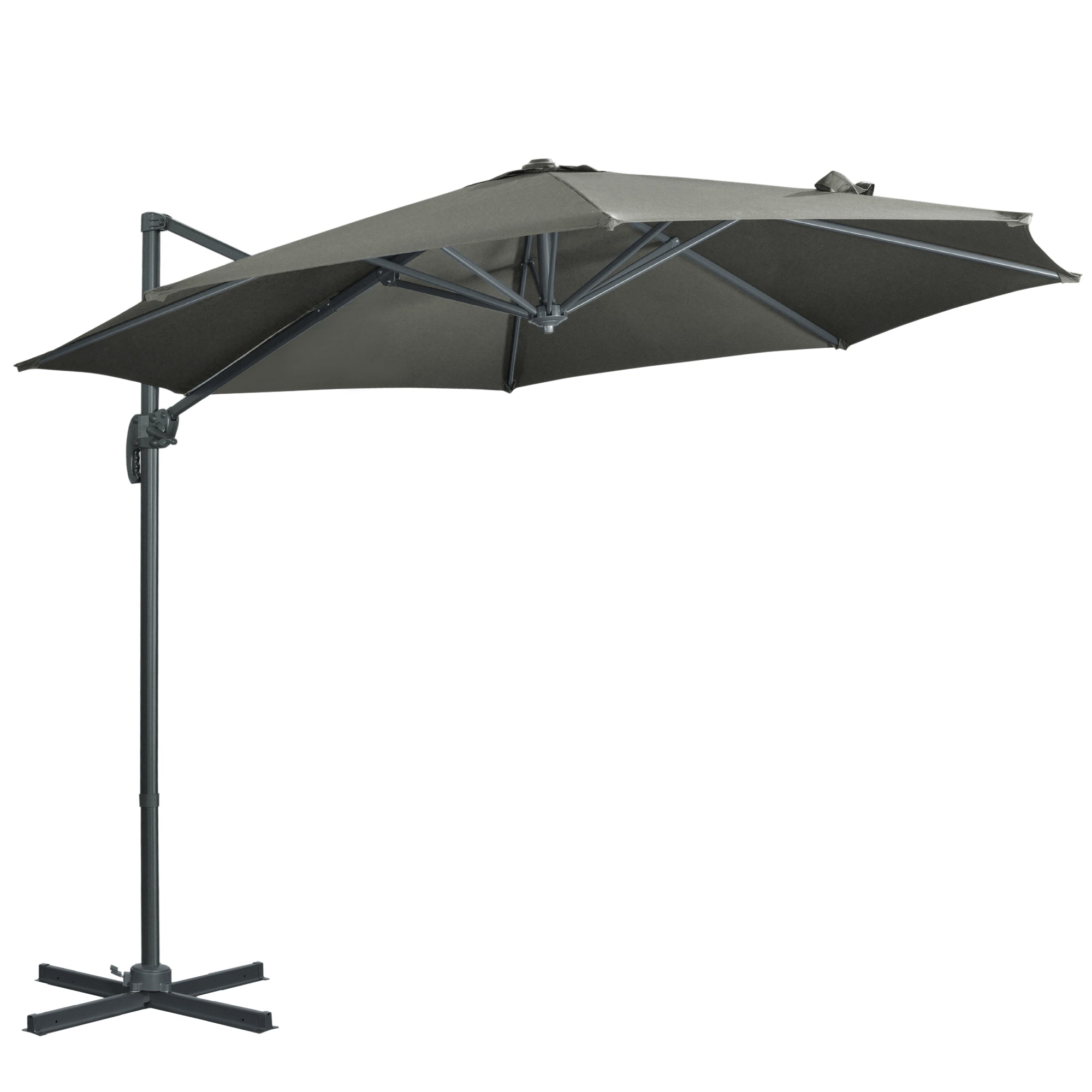 Cantilever Parasol 3m Cross Base 360° Rotation Crank Tilt Grey Aluminium