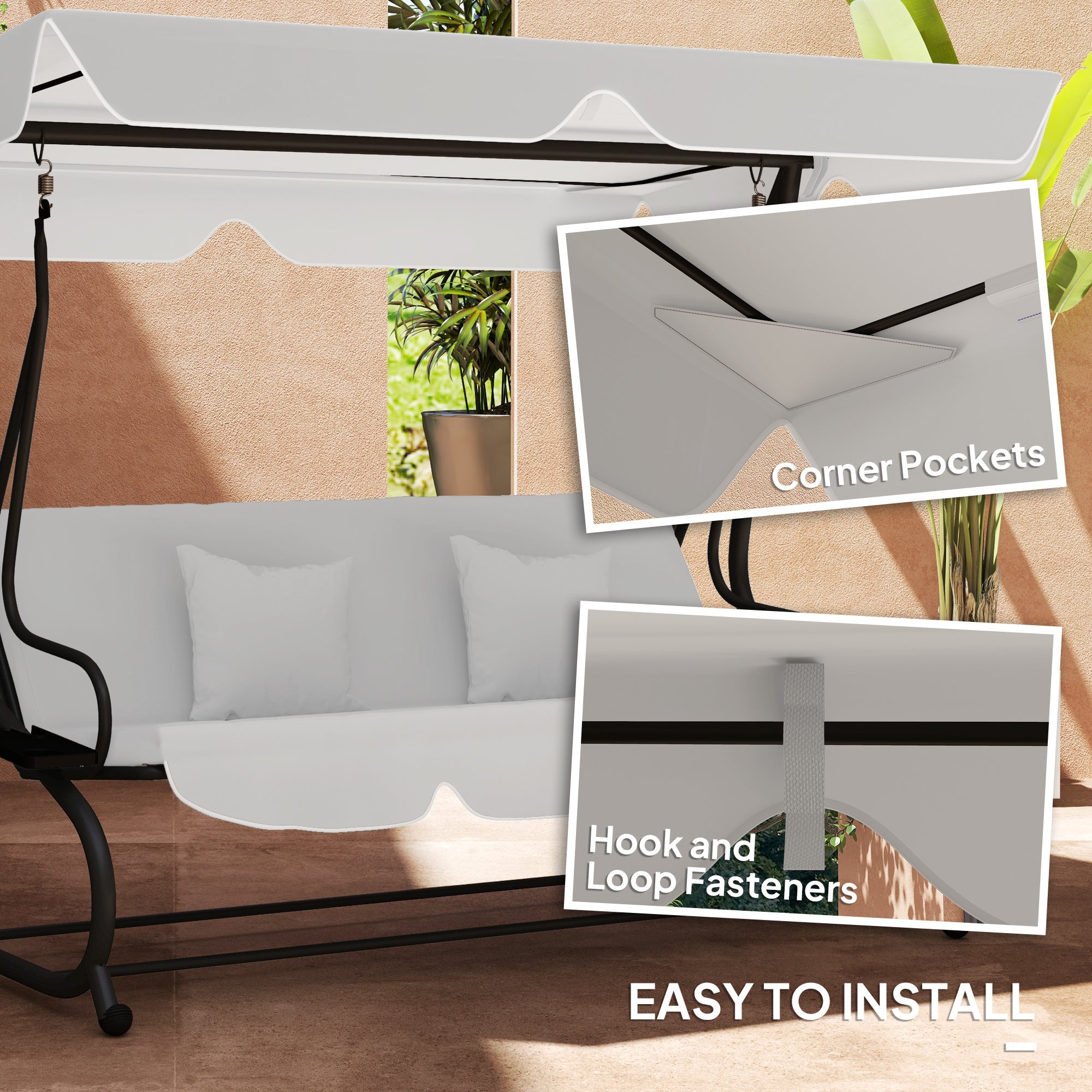 Swing Chair Canopy Replacement 145x200cm Light Grey Polyester