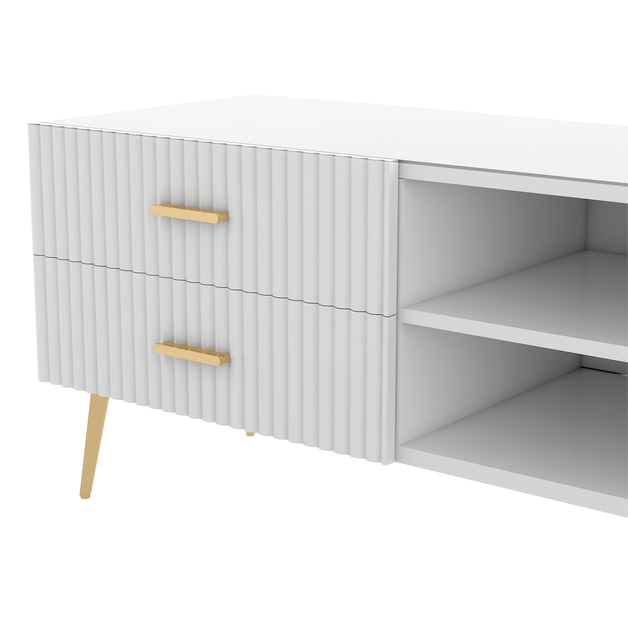 TV Stand for 75-inch TVs, Lowboard Entertainment Center with Storage, Modern White