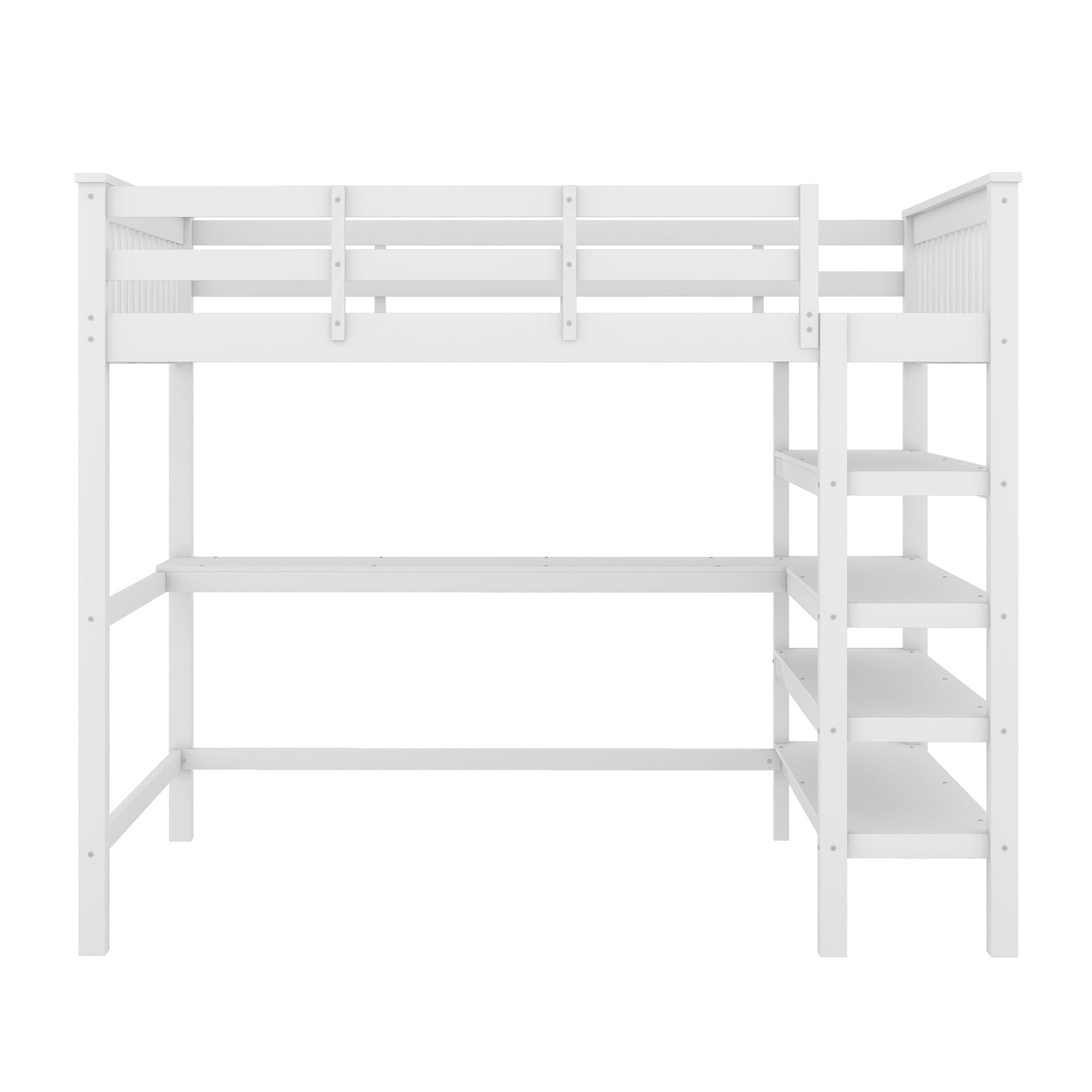 Loft Bed 140x200cm with Storage and Under-bed Desk - White