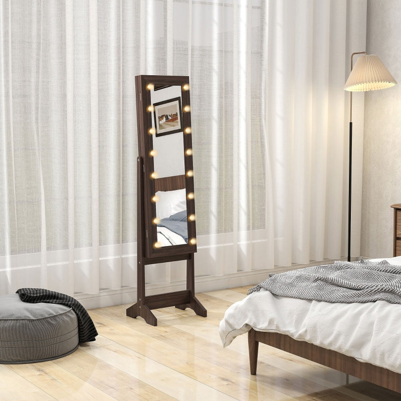 Freestanding Mirrored Jewellery Cabinet with LED Lights - Dark Brown