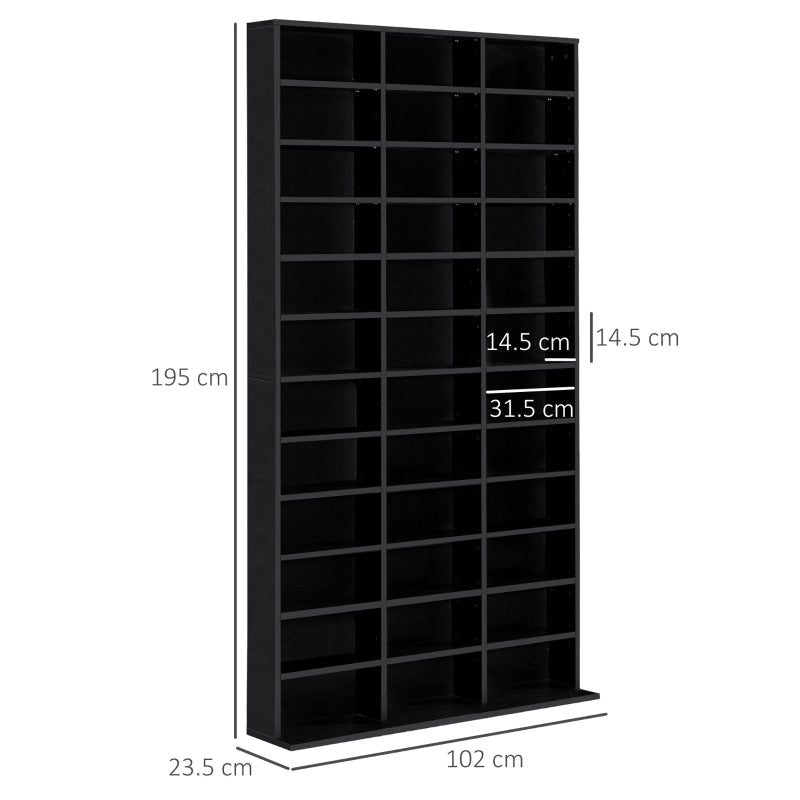 1116 CD/ 528 DVD Storage Unit, Adjustable Wooden Display Shelf, Black