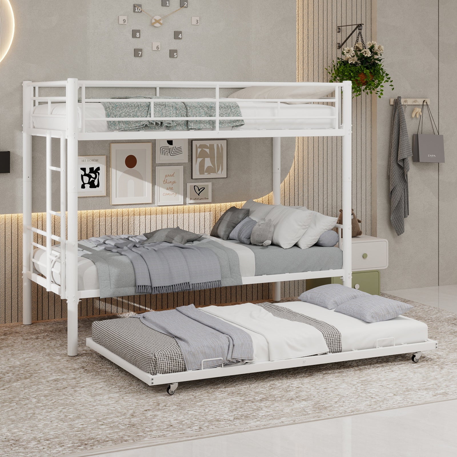 Meta Twin over Twin Bunk Bed, Heavy-Duty Stable Low Noise Safety Railing, Metal