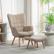 Ohrensessel mit Fußhocker, Polsterstuhl Beige Cord